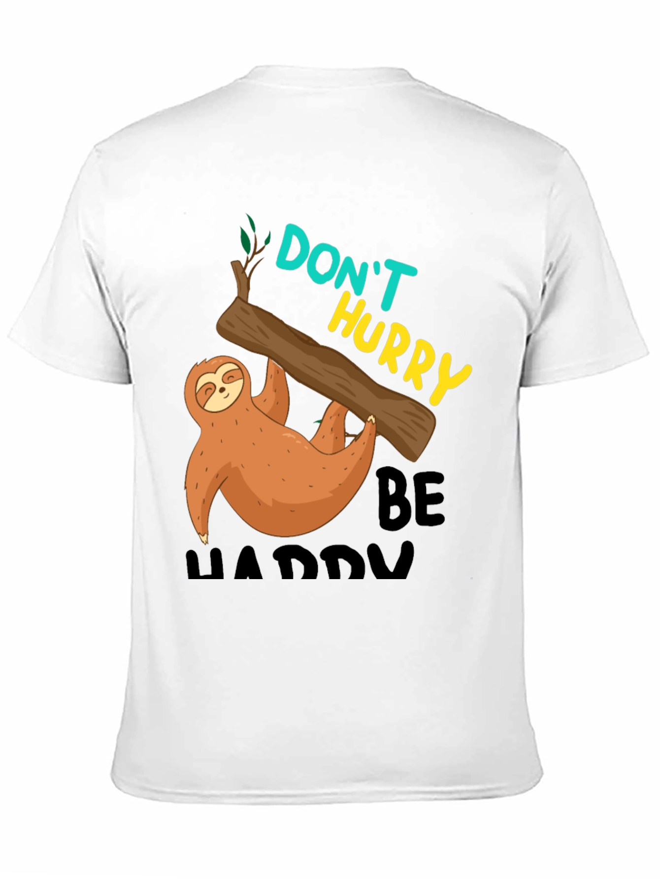 Camiseta Negra con Diseño de Perezoso - Relájate y Sé Feliz