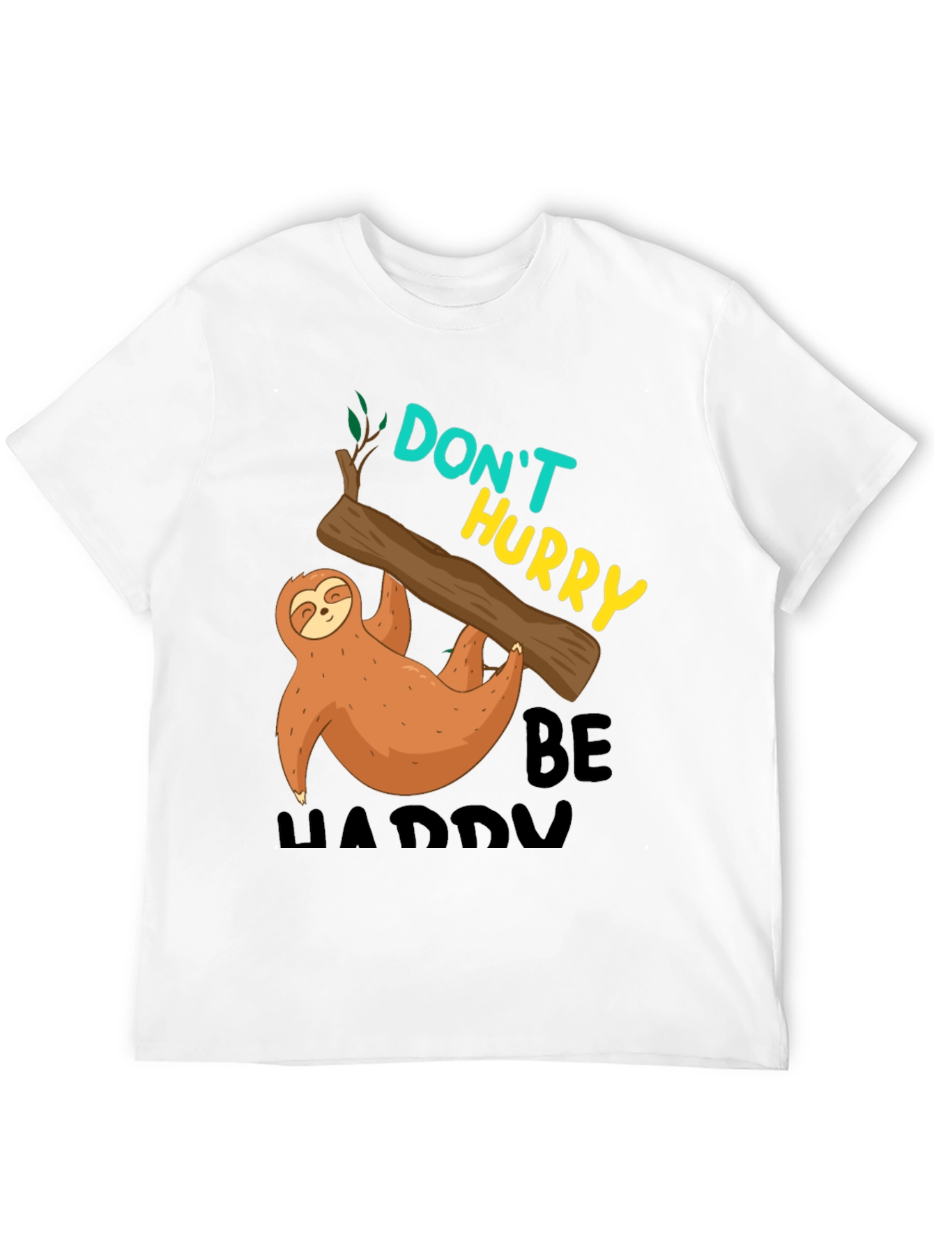 Camiseta Negra con Diseño de Perezoso - Relájate y Sé Feliz