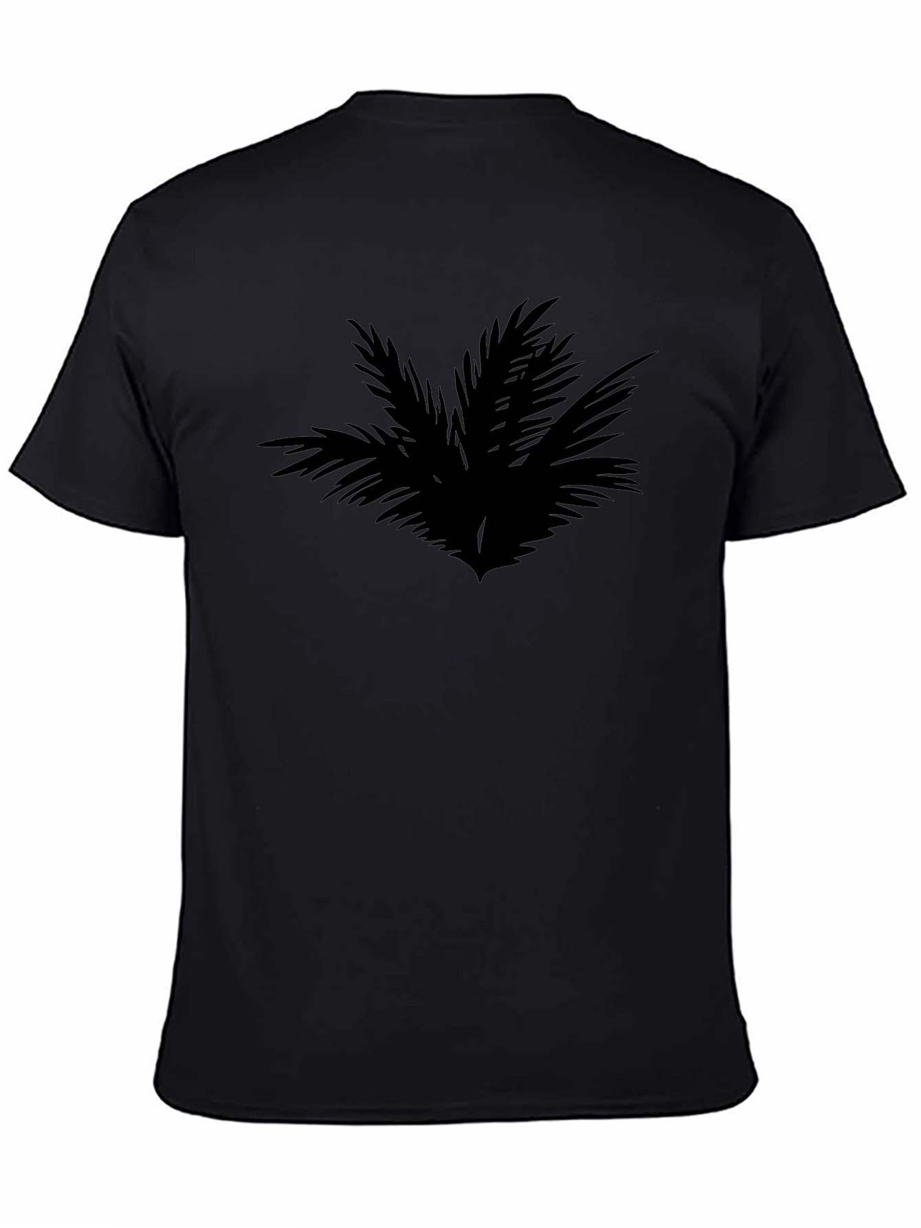 Camiseta Negra con Diseño Abstracto de Hojas