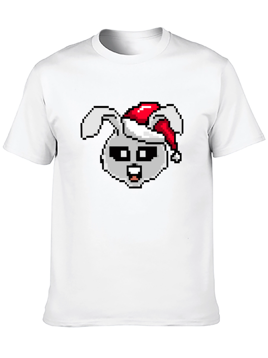 Camiseta Negra con Conejo Navideño Pixelado