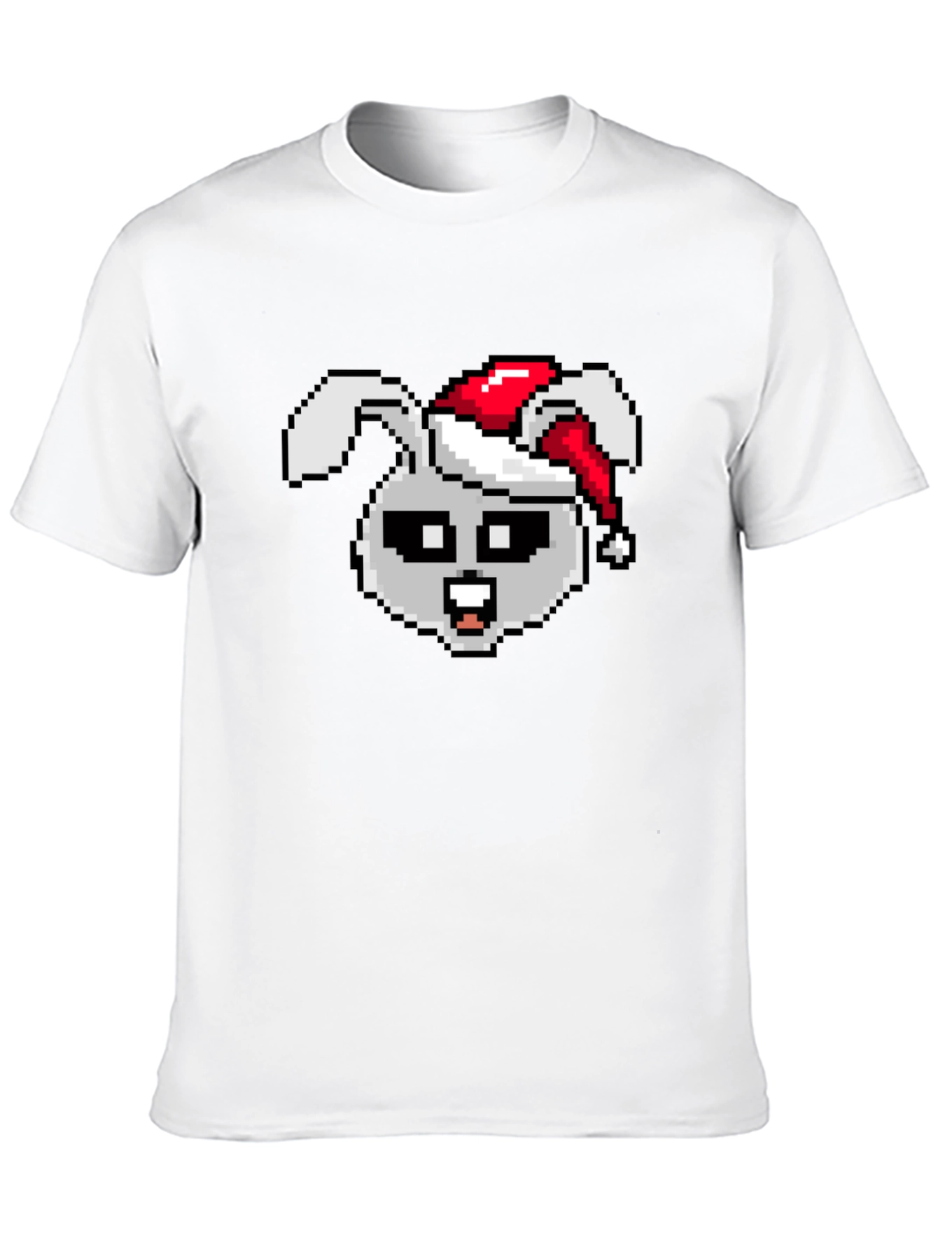 Camiseta Negra con Conejo Navideño Pixelado