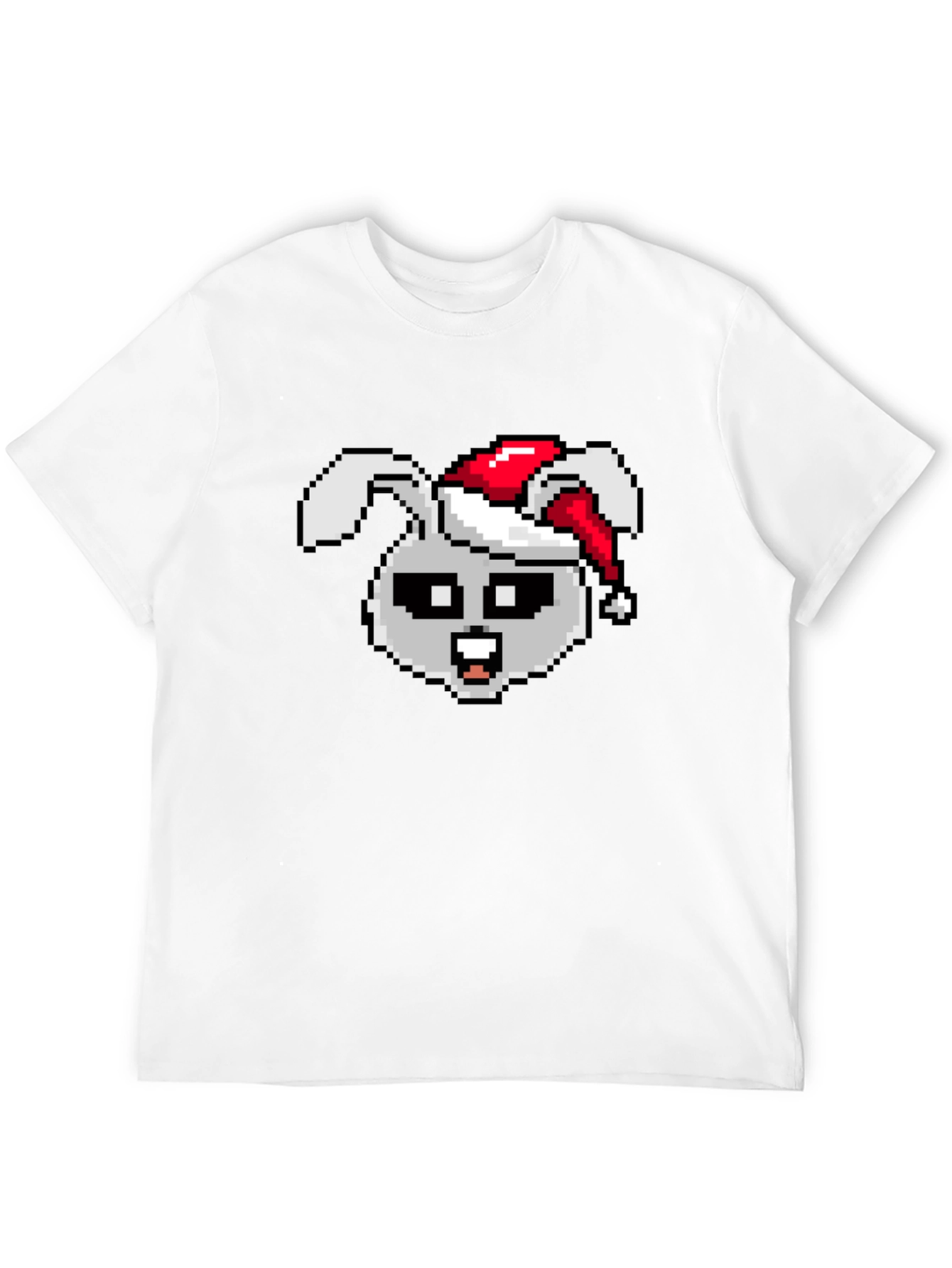Camiseta Negra con Conejo Navideño Pixelado