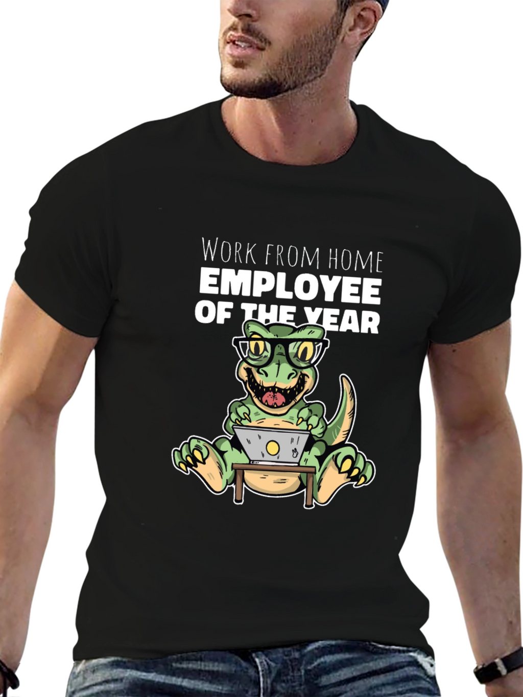 Camiseta Hombre Work From Home Dinosaur