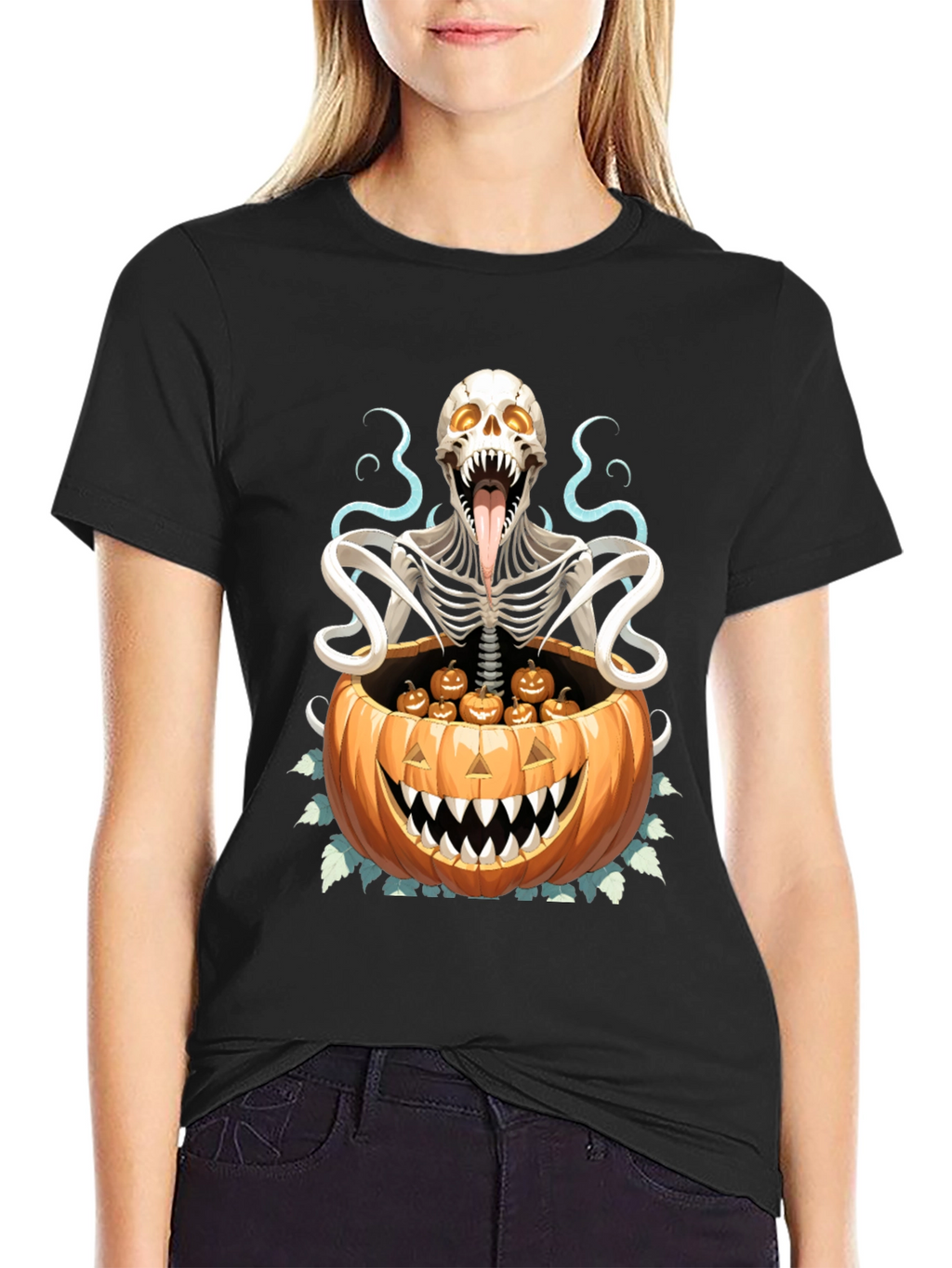 Camiseta Halloween Calabaza y Esqueleto