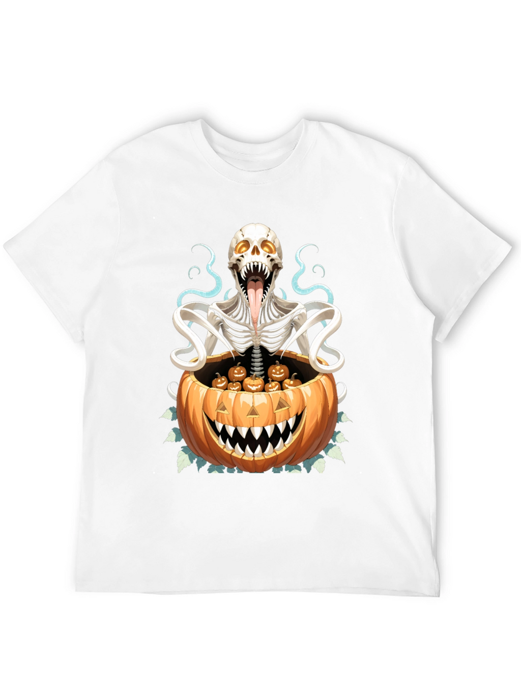 Camiseta Halloween Calabaza y Esqueleto
