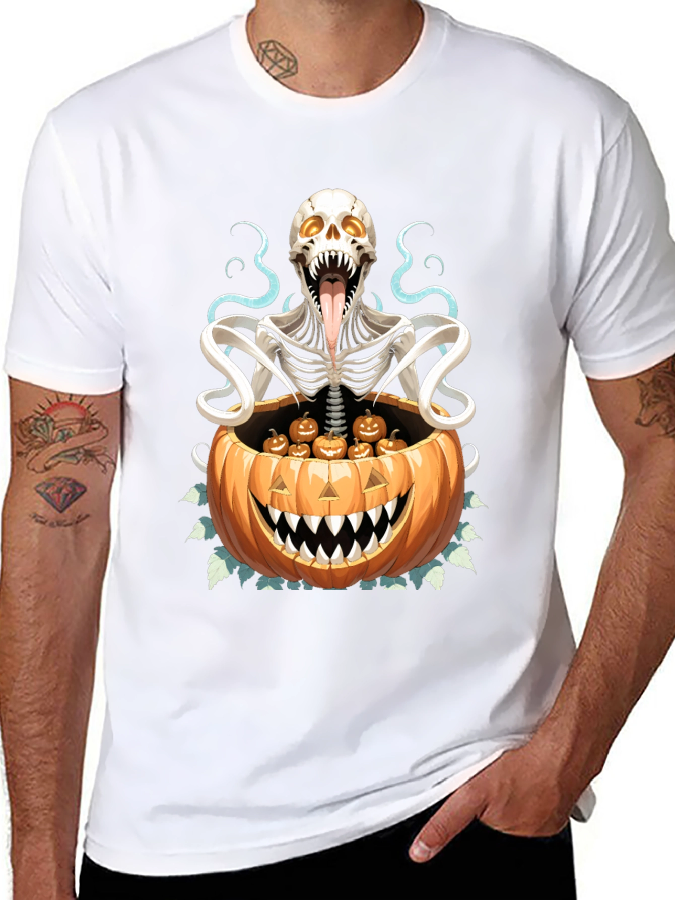 Camiseta Halloween Calabaza y Esqueleto