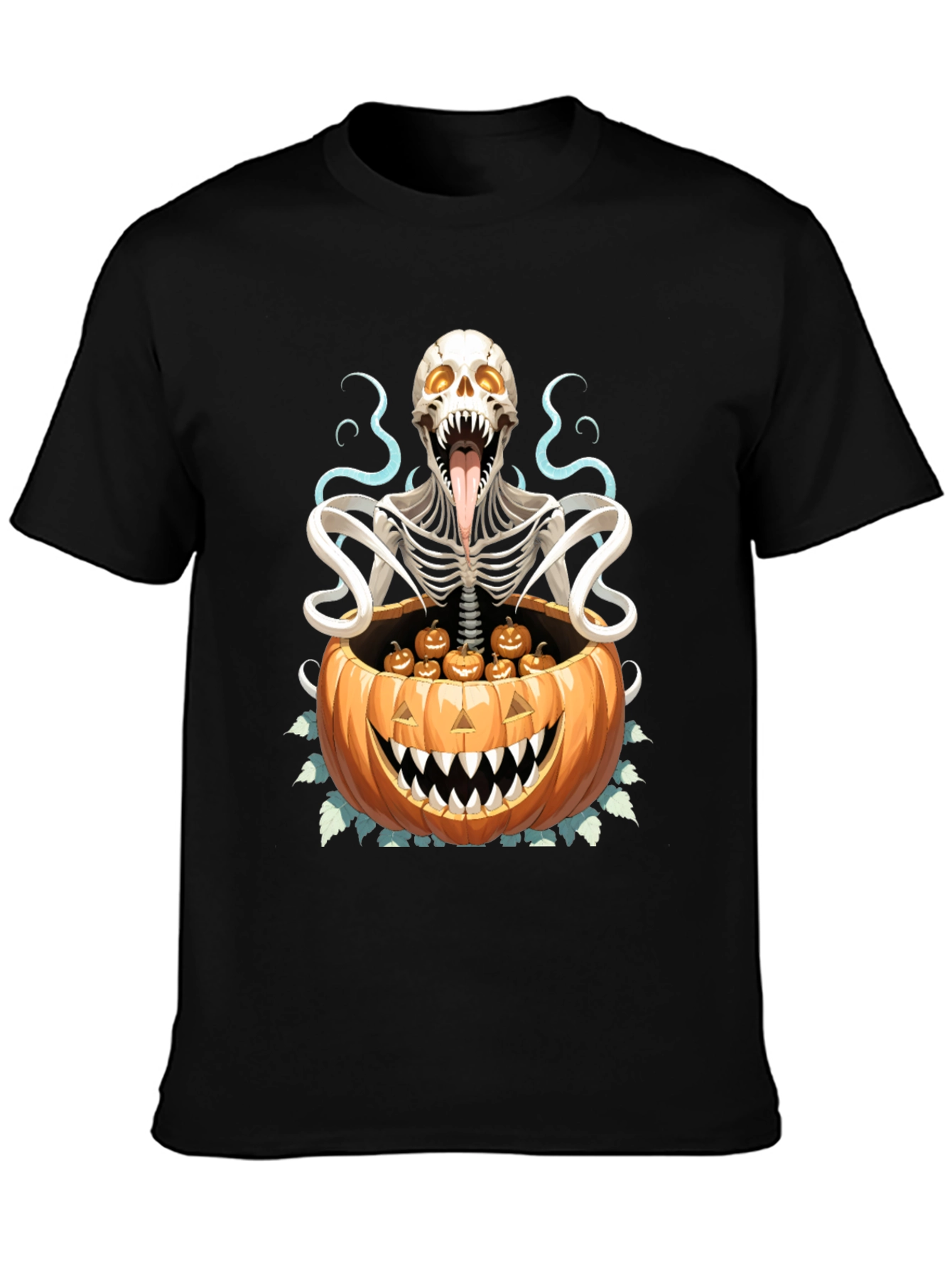 Camiseta Halloween Calabaza y Esqueleto