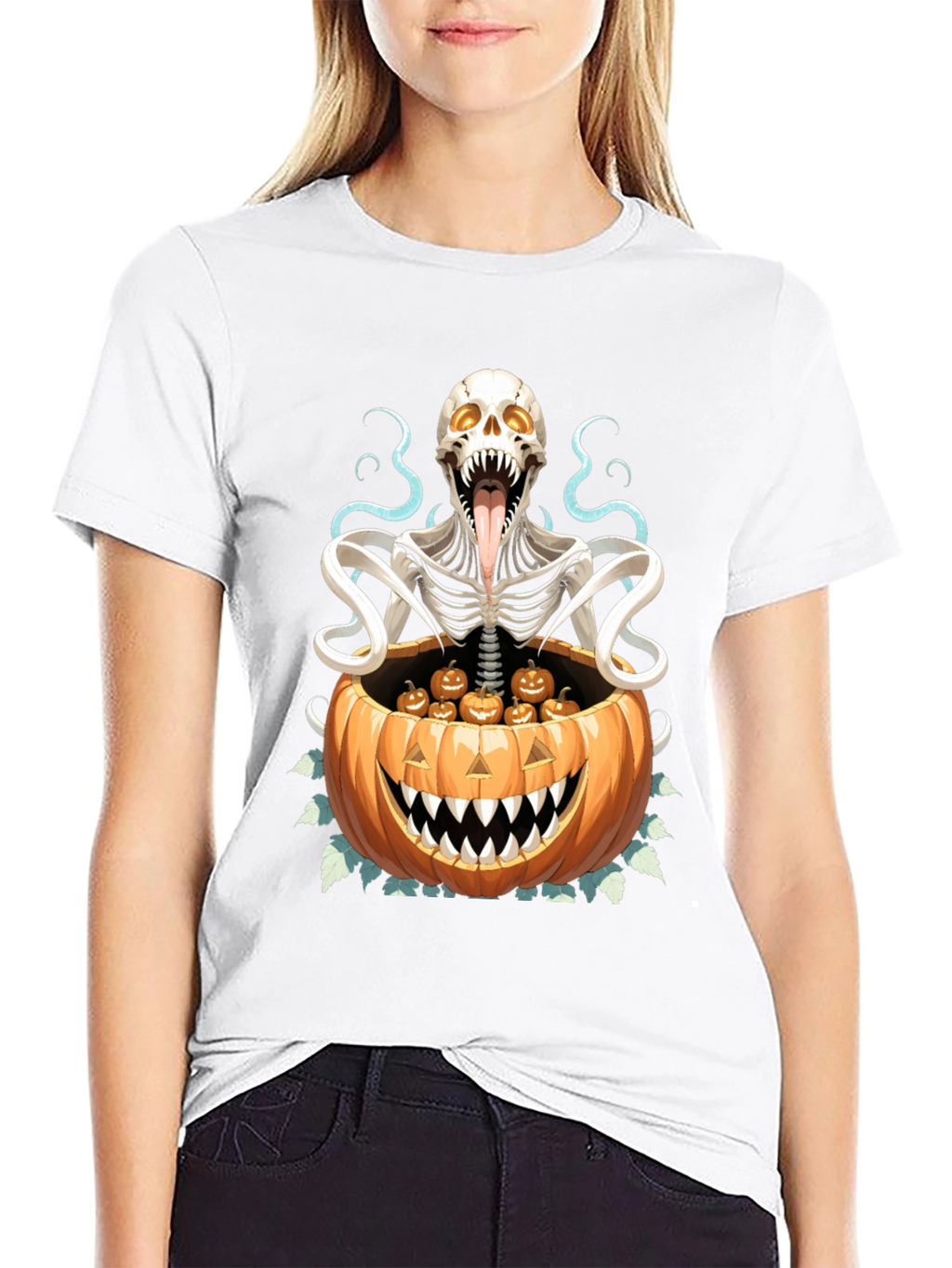 Camiseta Halloween Calabaza y Esqueleto