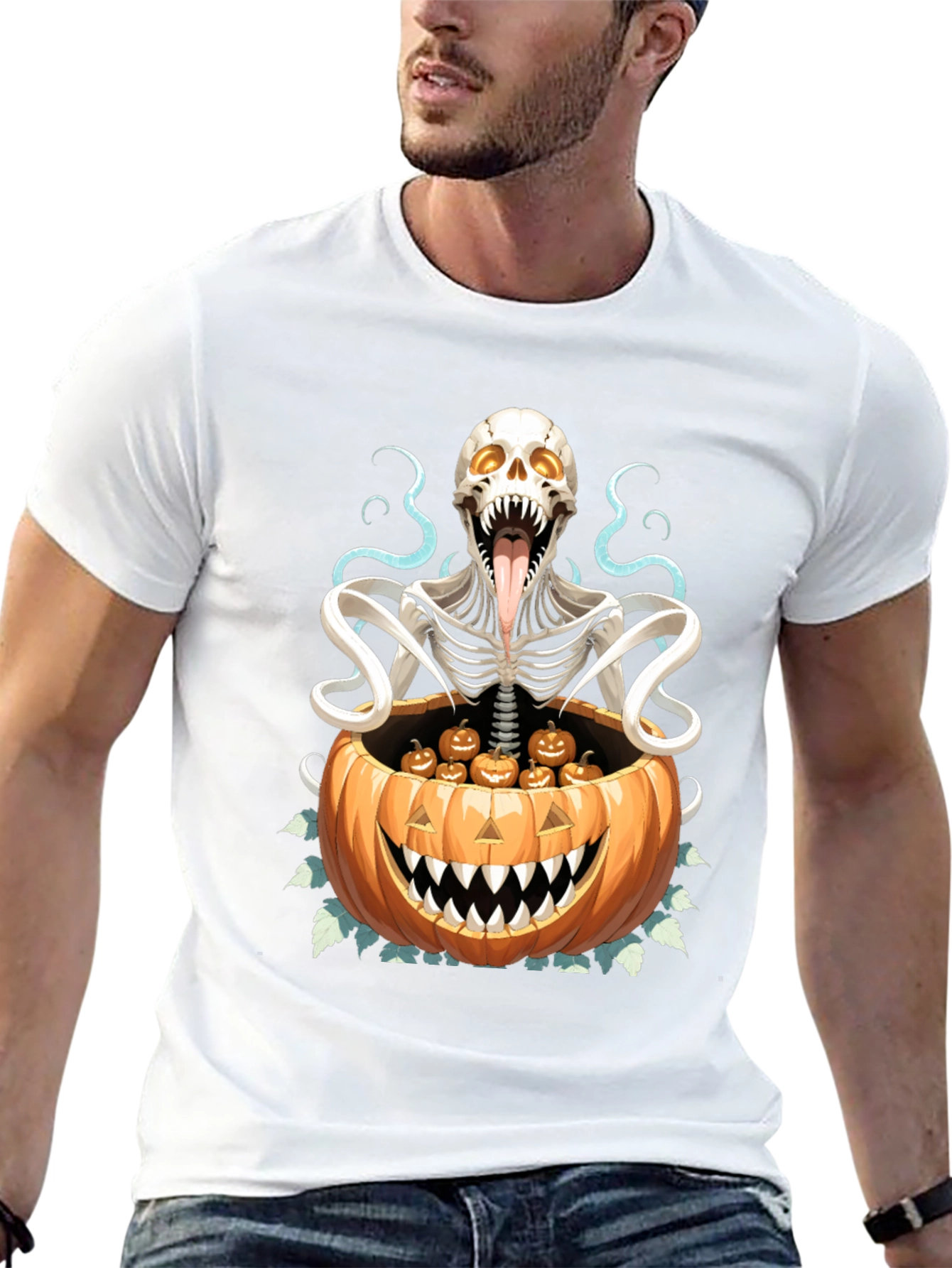 Camiseta Halloween Calabaza y Esqueleto