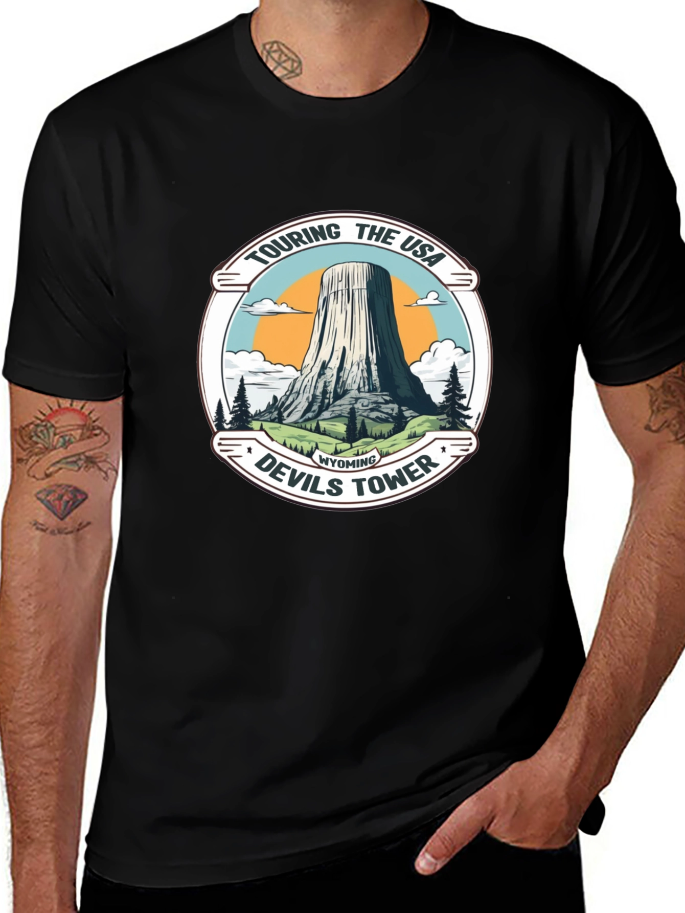 Camiseta Negra con Diseño de Devils Tower Wyoming