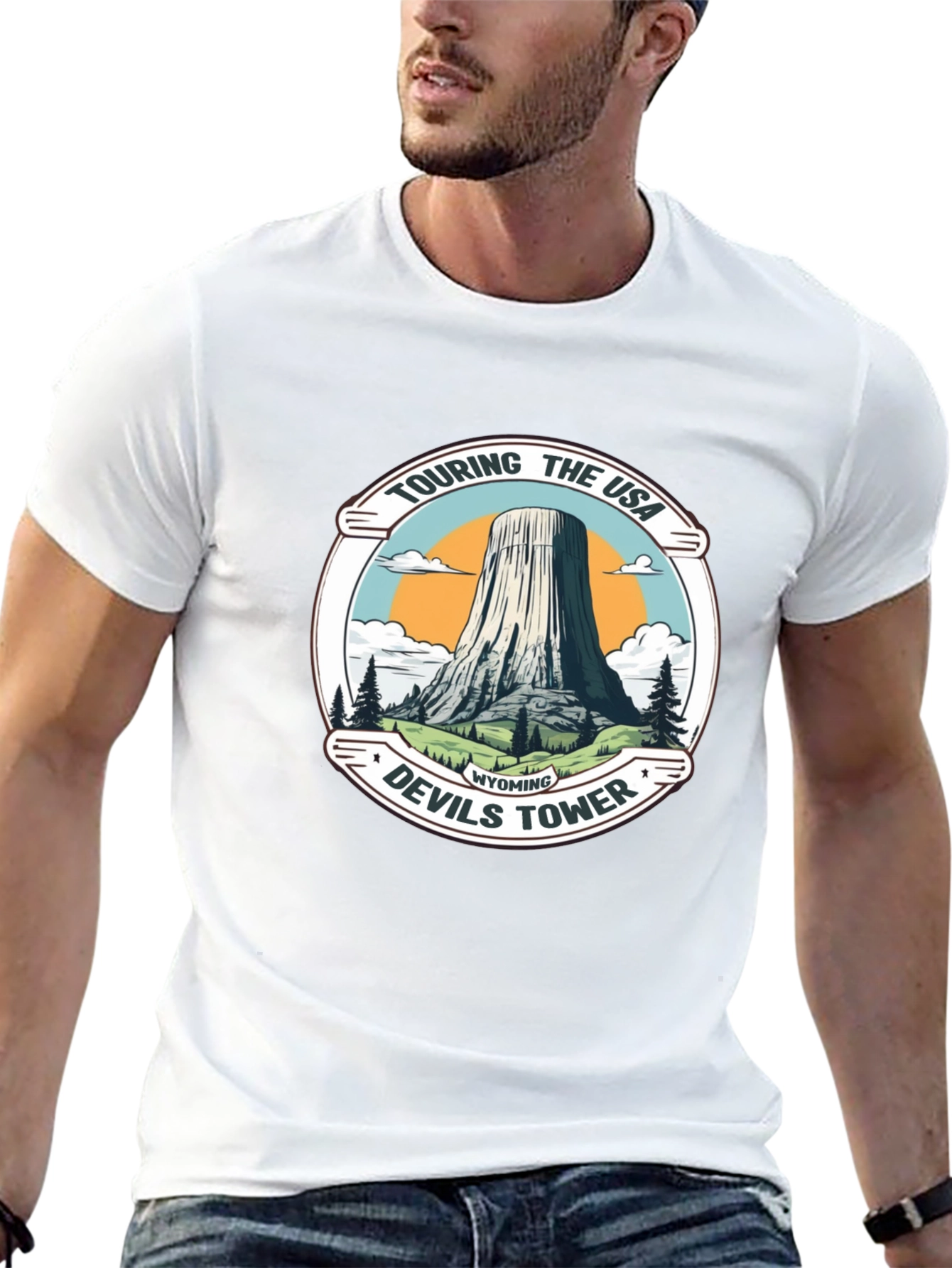 Camiseta Negra con Diseño de Devils Tower Wyoming