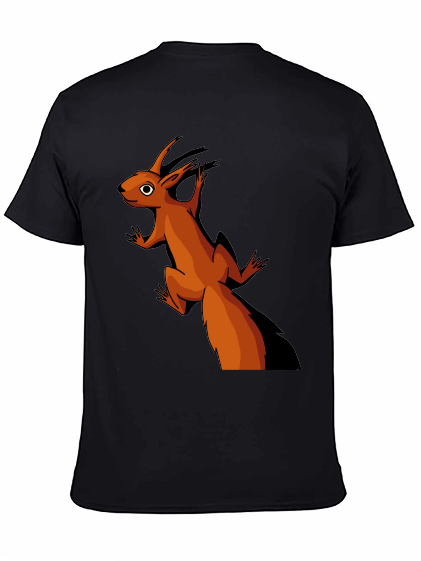 Camiseta Negra con Diseño de Ardilla Naranja