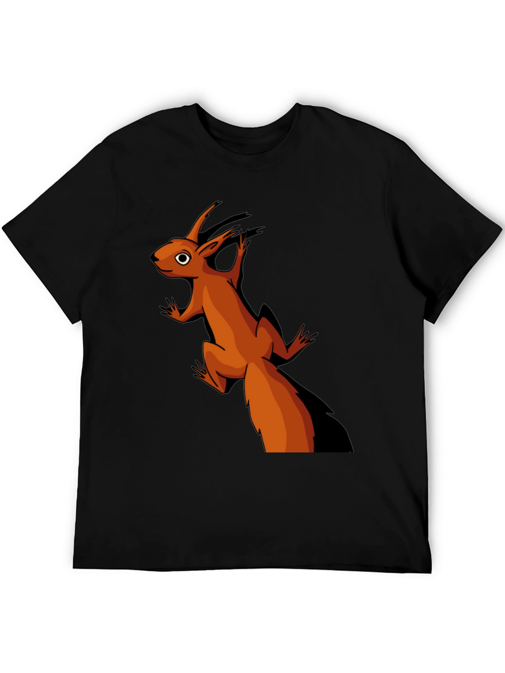 Camiseta Negra con Diseño de Ardilla Naranja