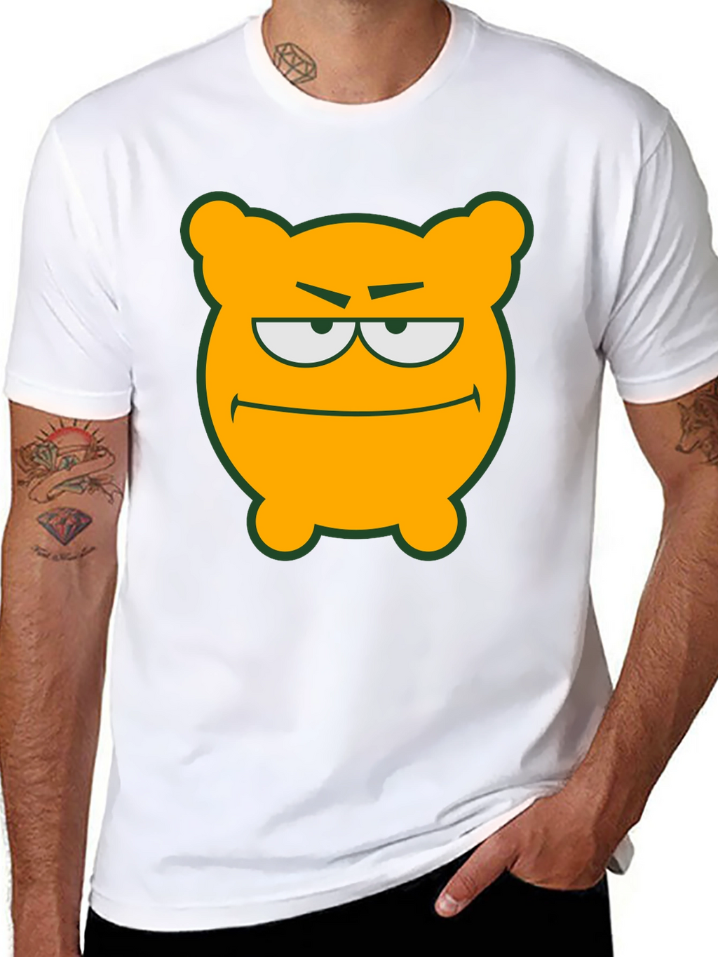 Camiseta Negra con Diseño de Oso Naranja