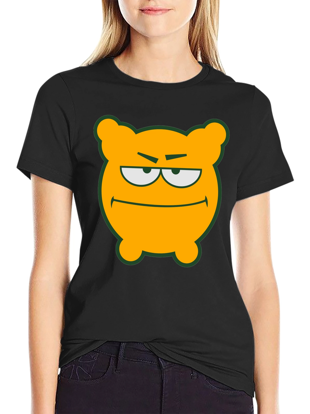 Camiseta Negra con Diseño de Oso Naranja