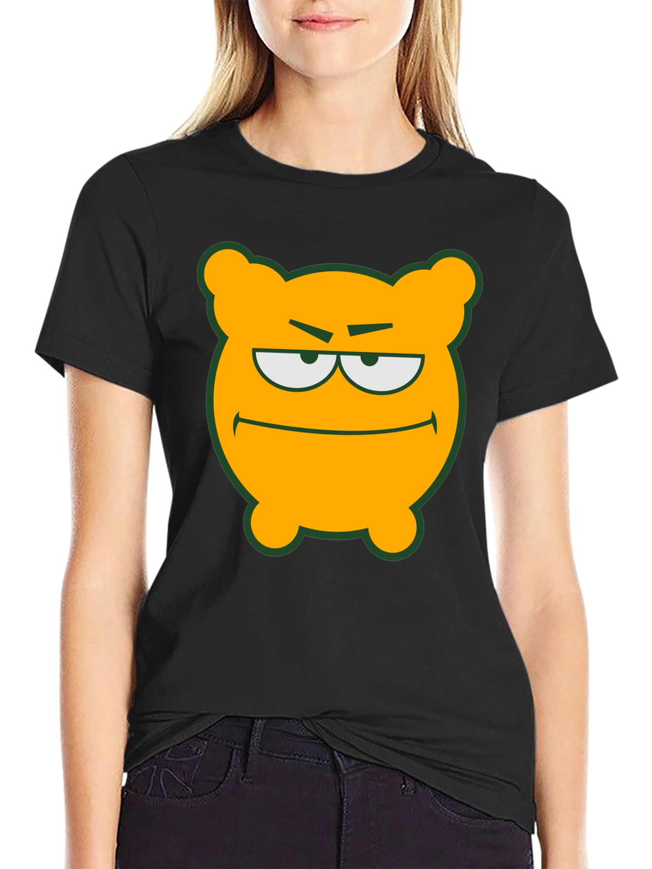 Camiseta Negra con Diseño de Oso Naranja