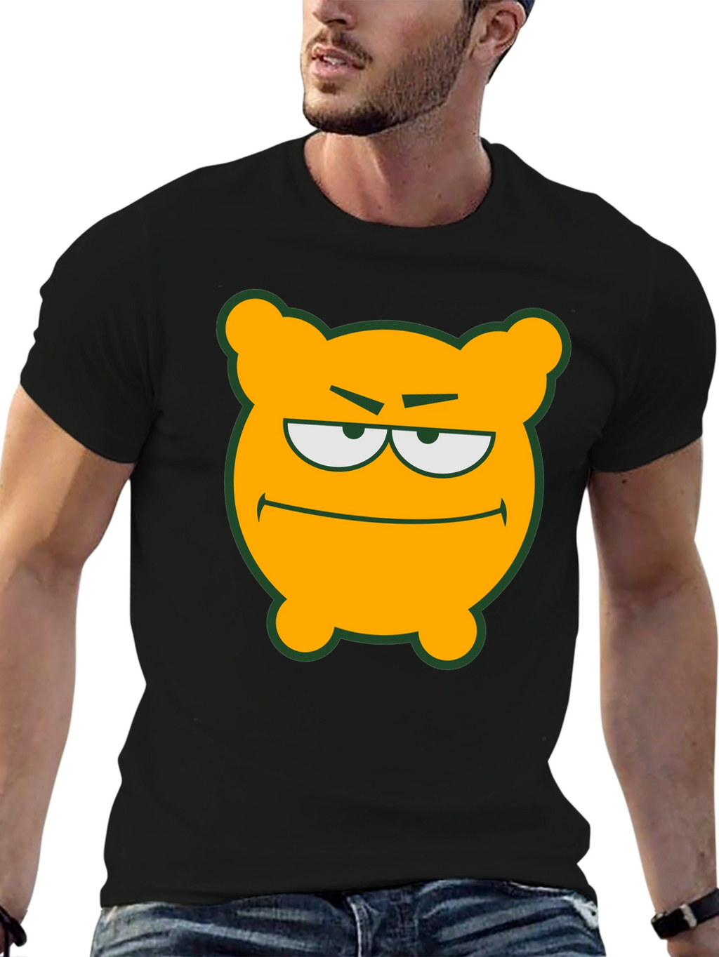 Camiseta Negra con Diseño de Oso Naranja