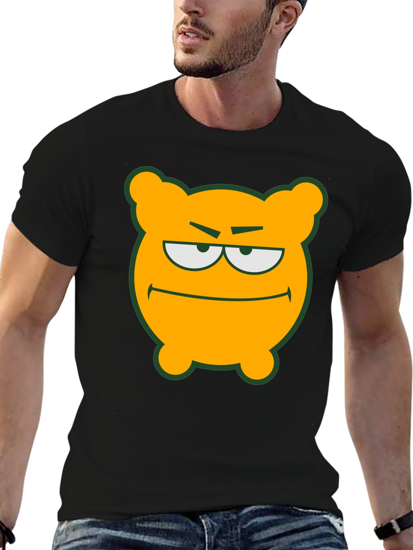 Camiseta Negra con Diseño de Oso Naranja