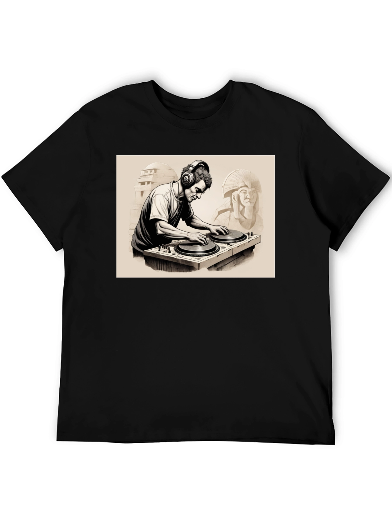 Camiseta Negra con Diseño de DJ Egipcio