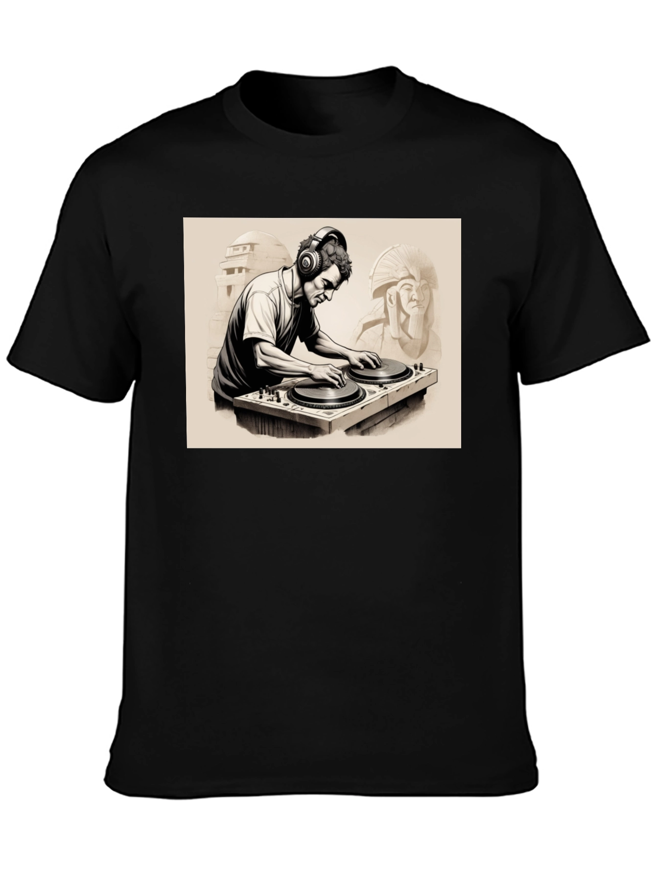 Camiseta Negra con Diseño de DJ Egipcio
