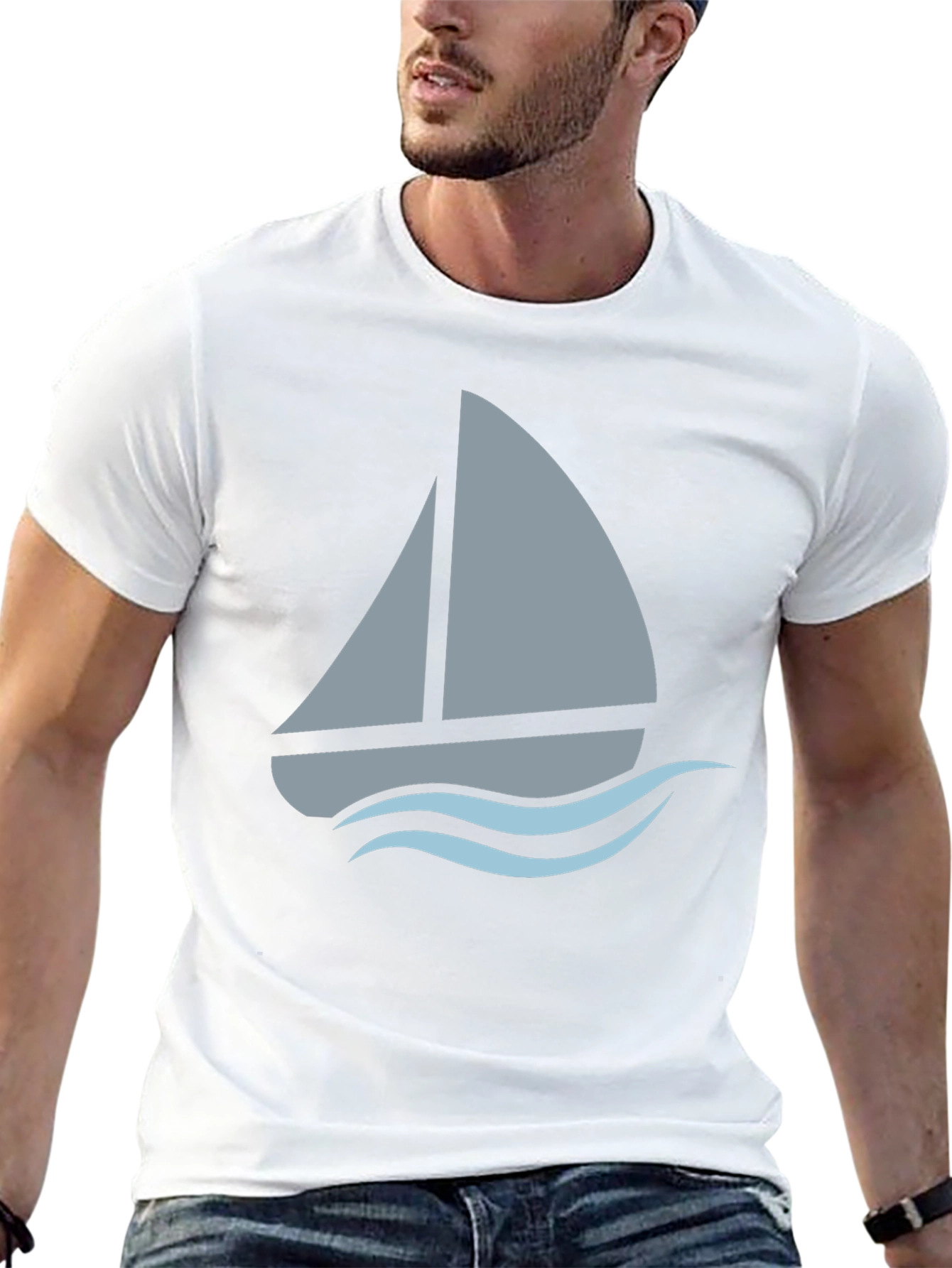 Camiseta Negra con Diseño de Barco a Vela