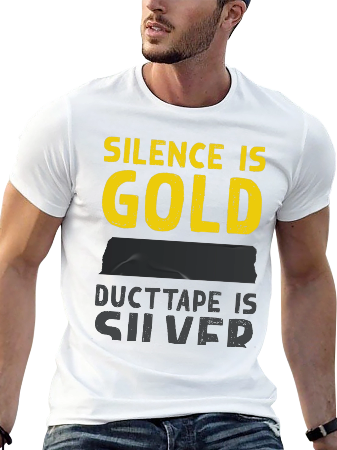 Camiseta Hombre: El Silencio es Oro Cinta Adhesiva Plata