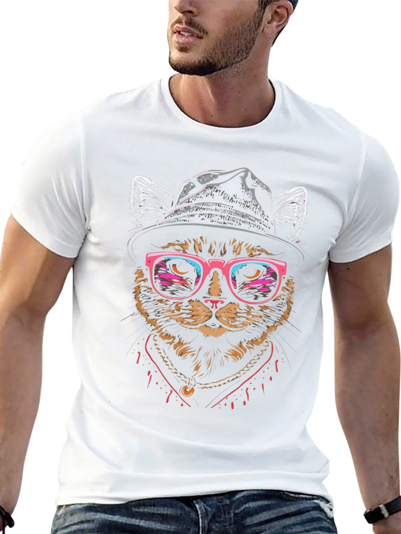 Camiseta Hombre Gato Hipster