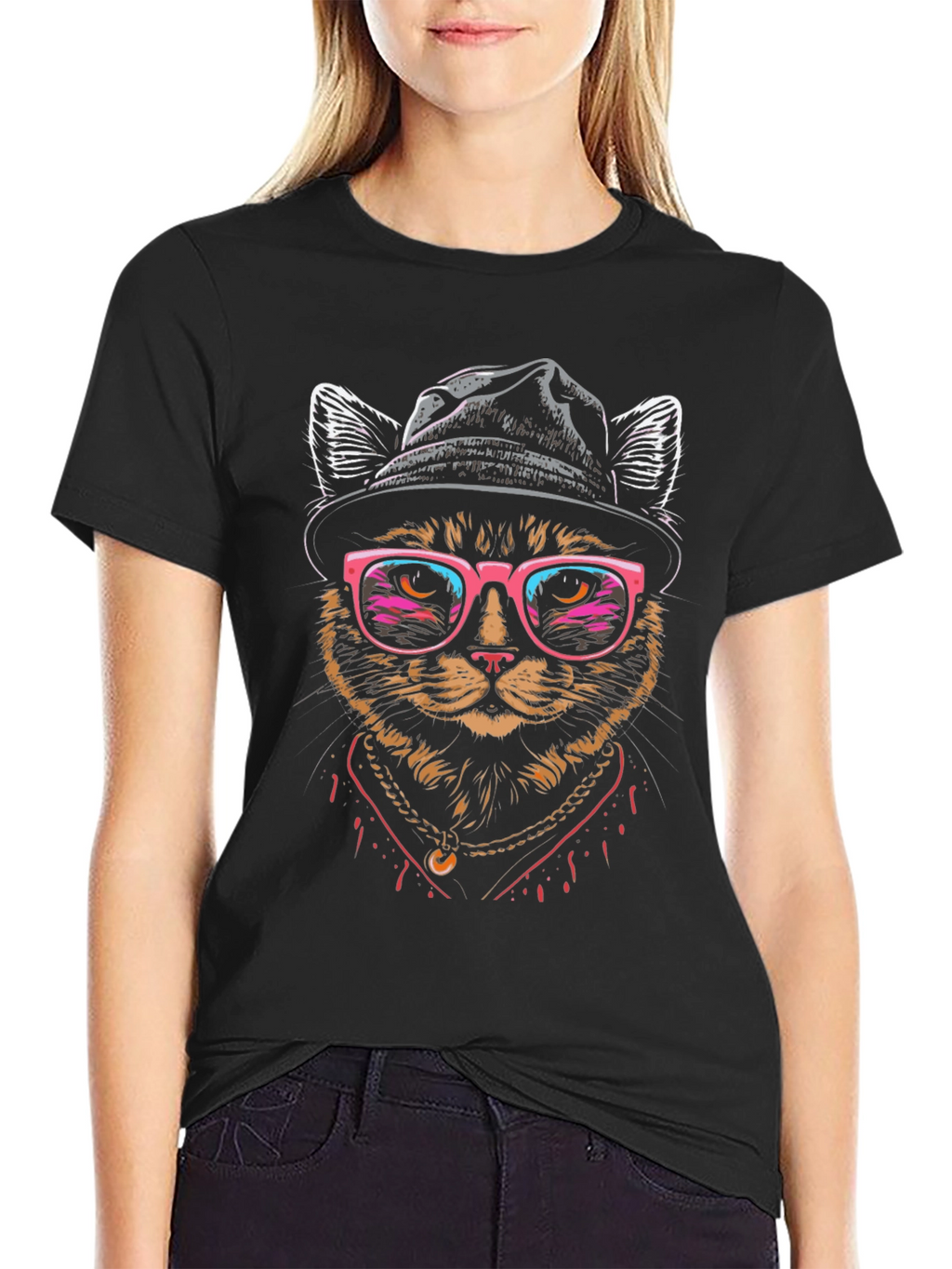 Camiseta Hombre Gato Hipster