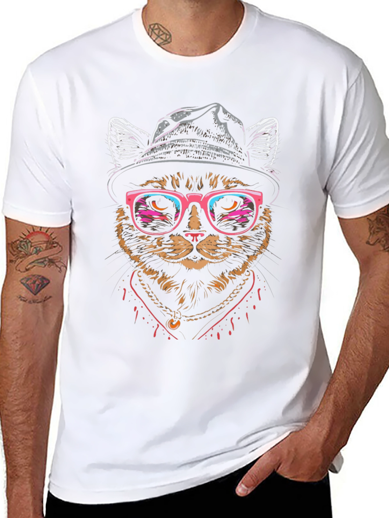 Camiseta Hombre Gato Hipster