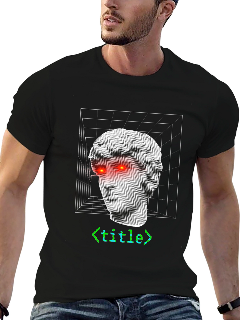 Camiseta Hombre Diseño Estatua Griega Cyberpunk