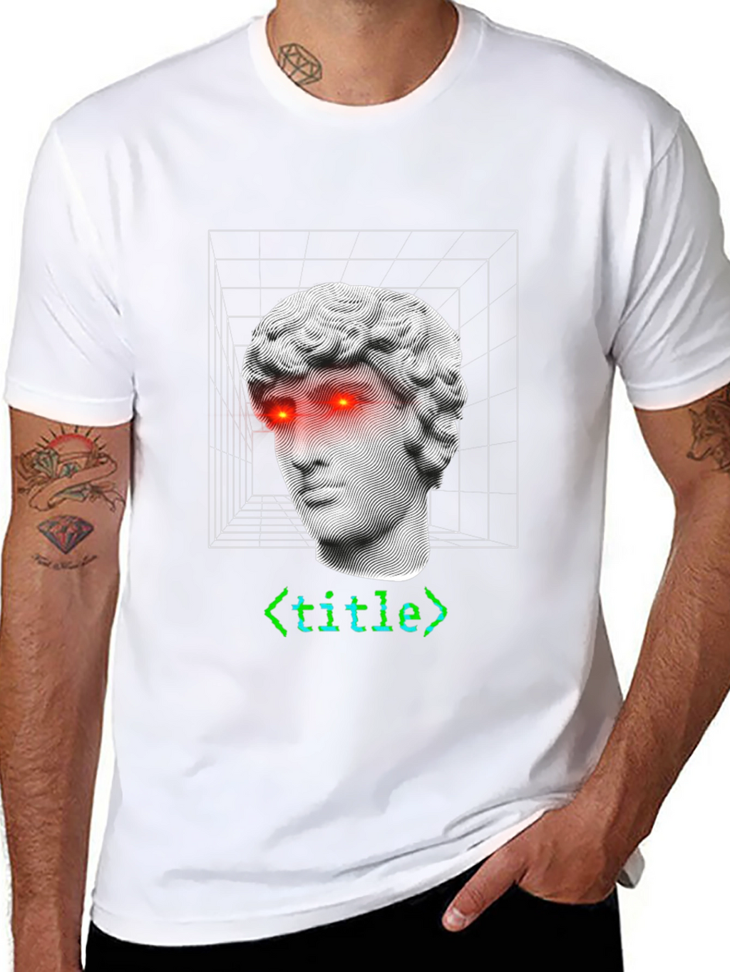 Camiseta Hombre Diseño Estatua Griega Cyberpunk
