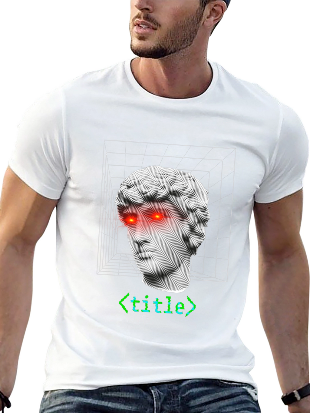 Camiseta Hombre Diseño Estatua Griega Cyberpunk