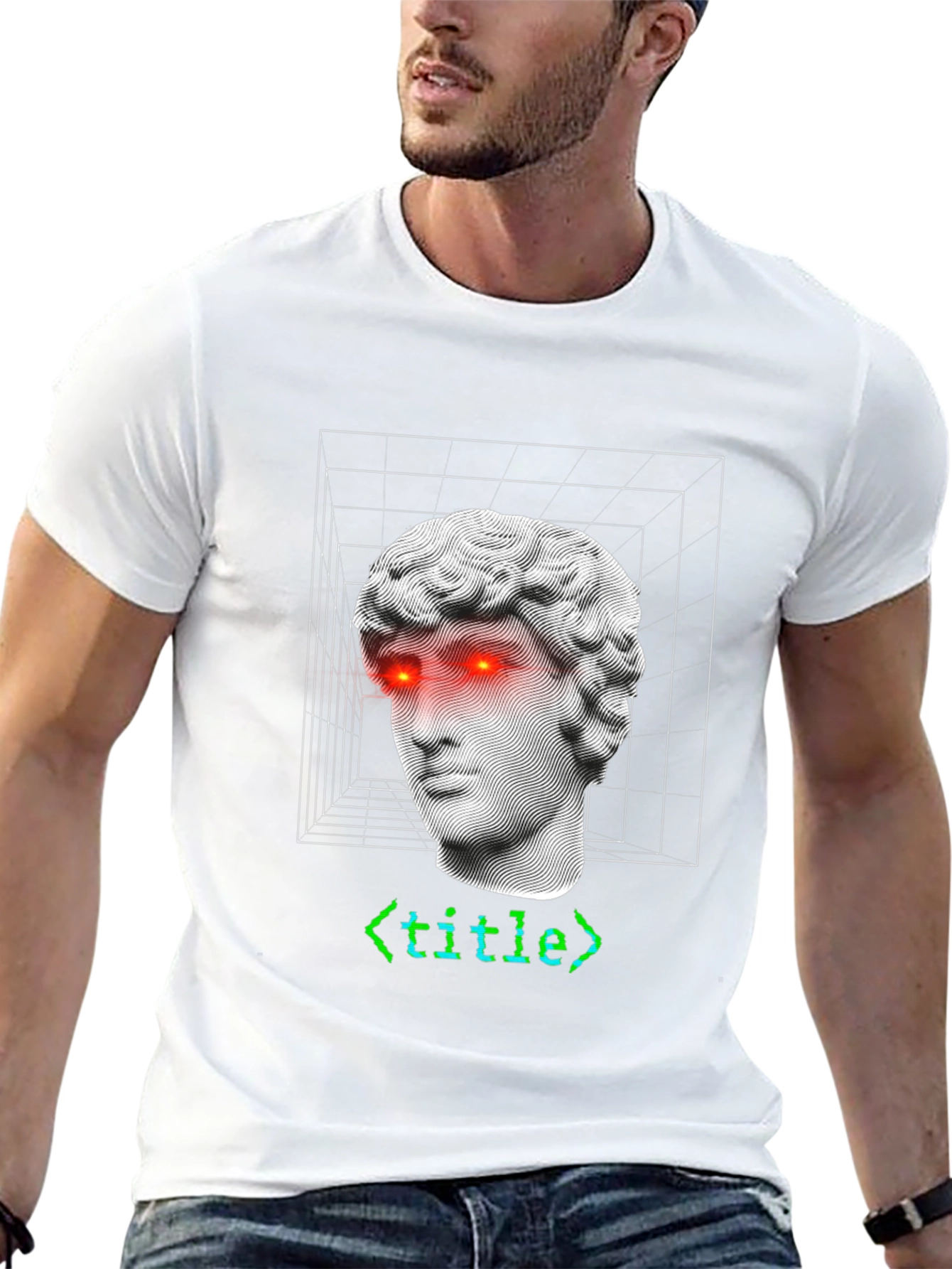 Camiseta Hombre Diseño Estatua Griega Cyberpunk