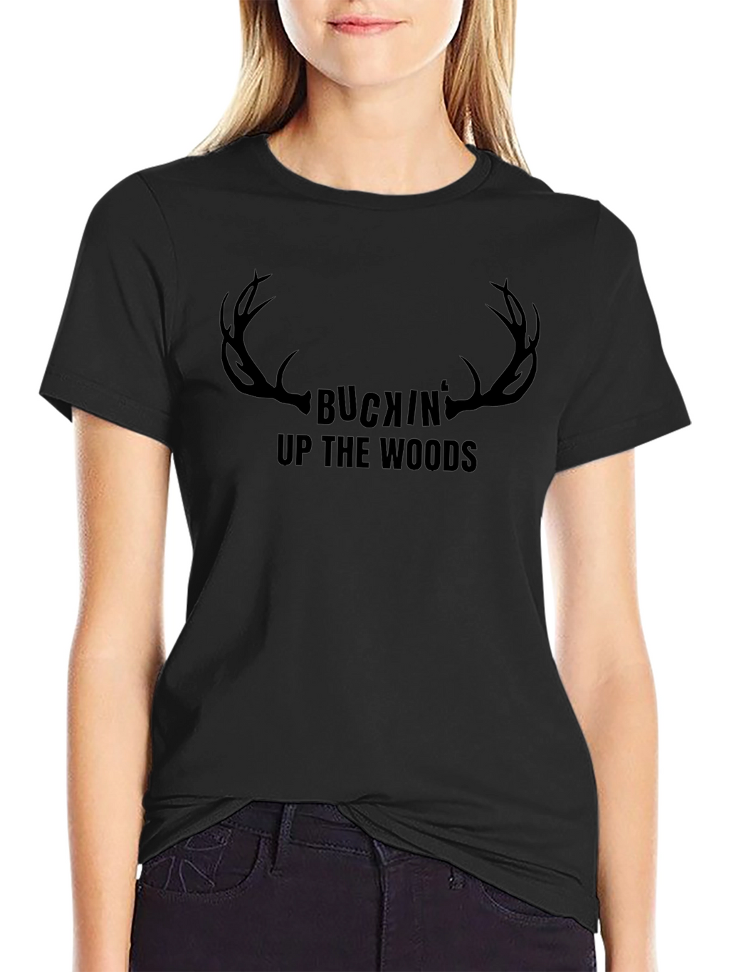 Camiseta Negra Buckin Up The Woods Caza