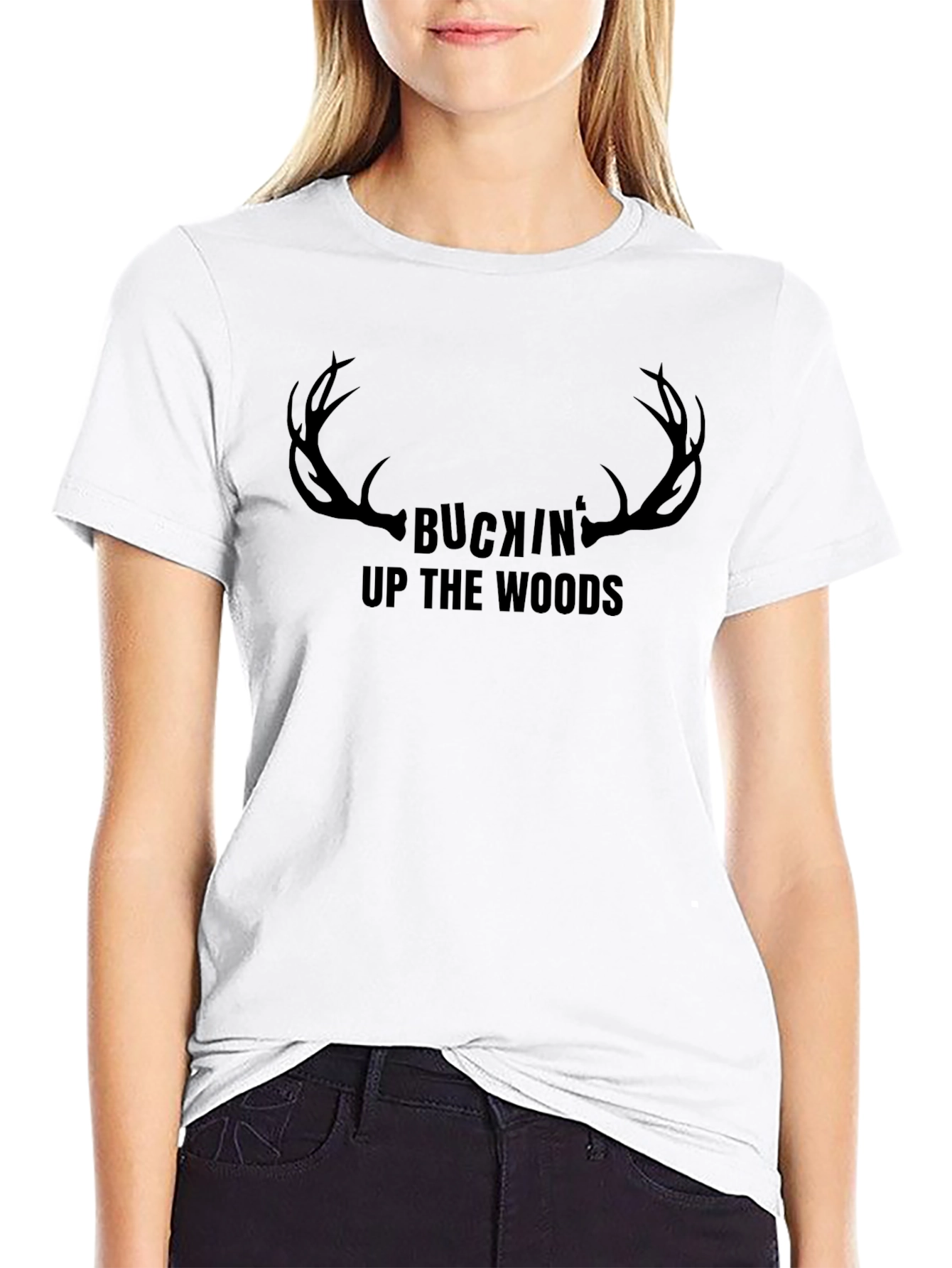 Camiseta Negra Buckin Up The Woods Caza