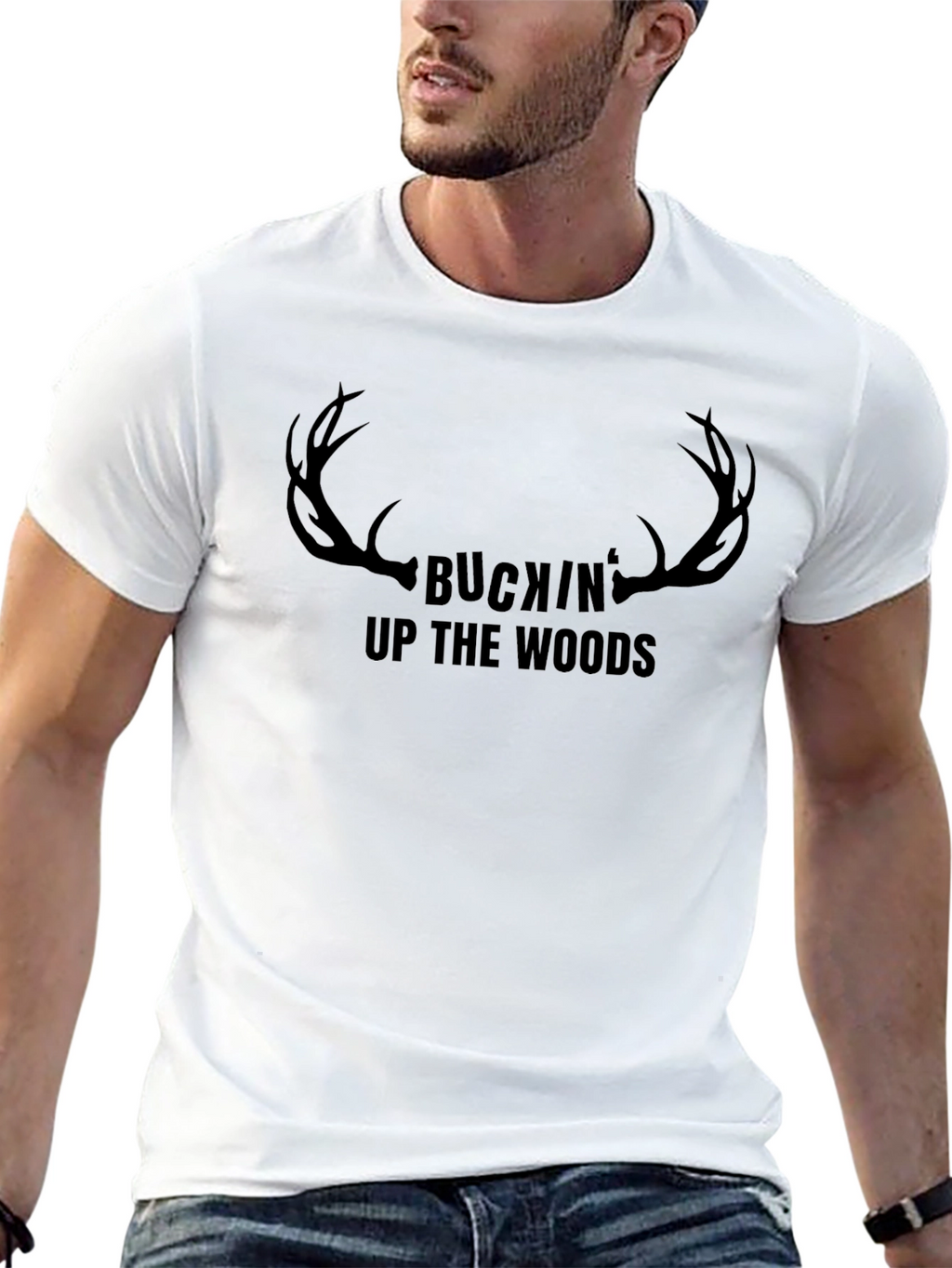 Camiseta Negra Buckin Up The Woods Caza