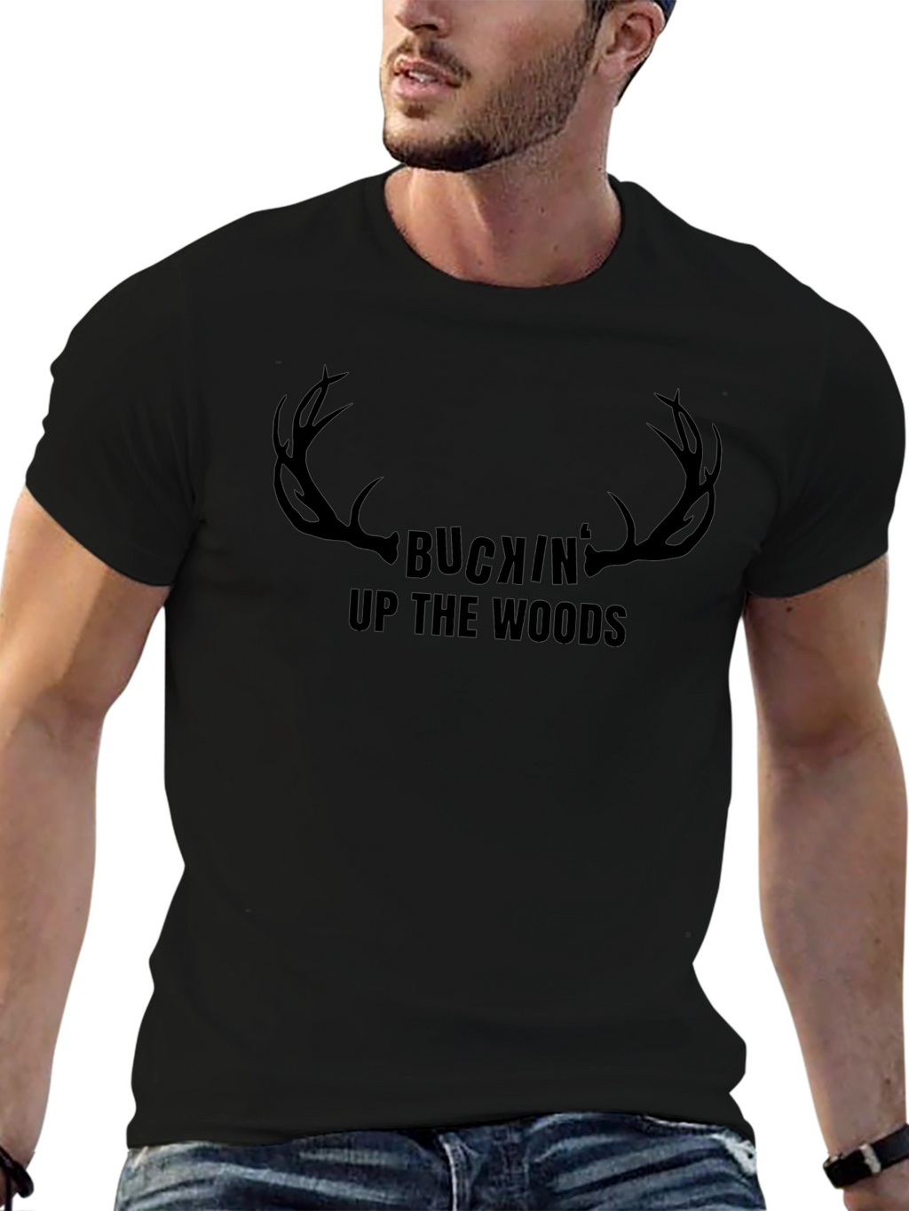 Camiseta Negra Buckin Up The Woods Caza