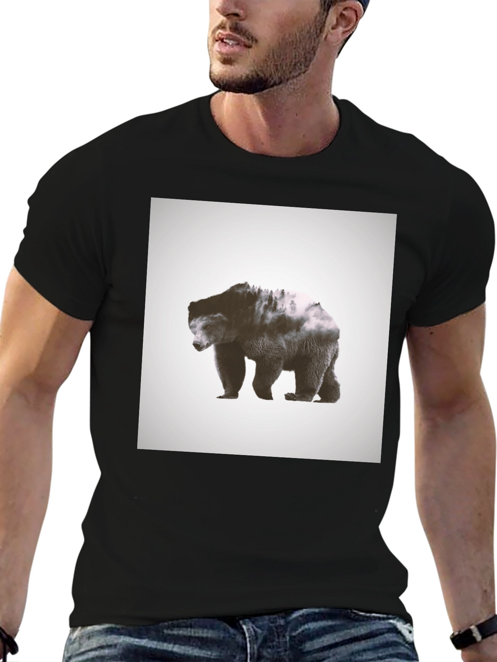 Camiseta Negra con Diseño de Oso Montañoso
