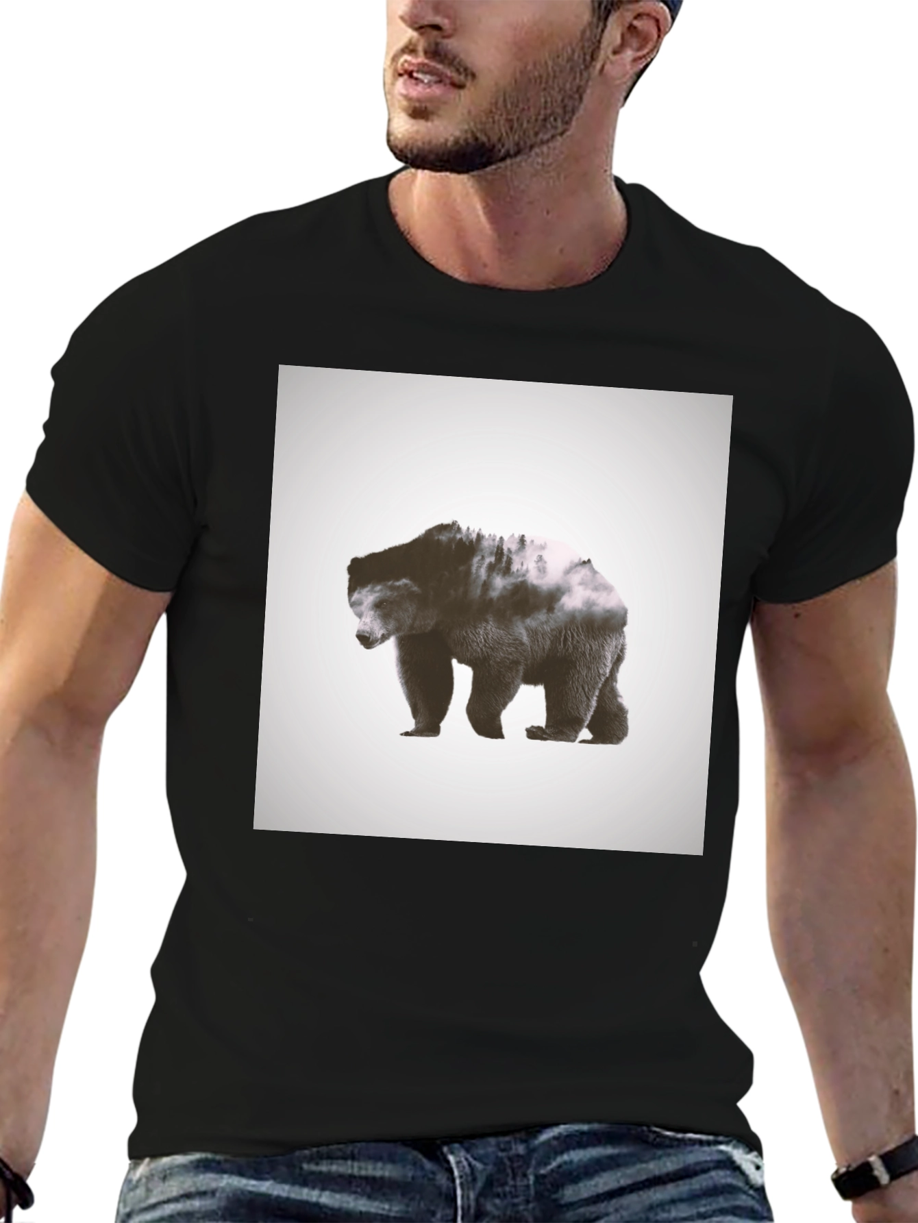 Camiseta Negra con Diseño de Oso Montañoso