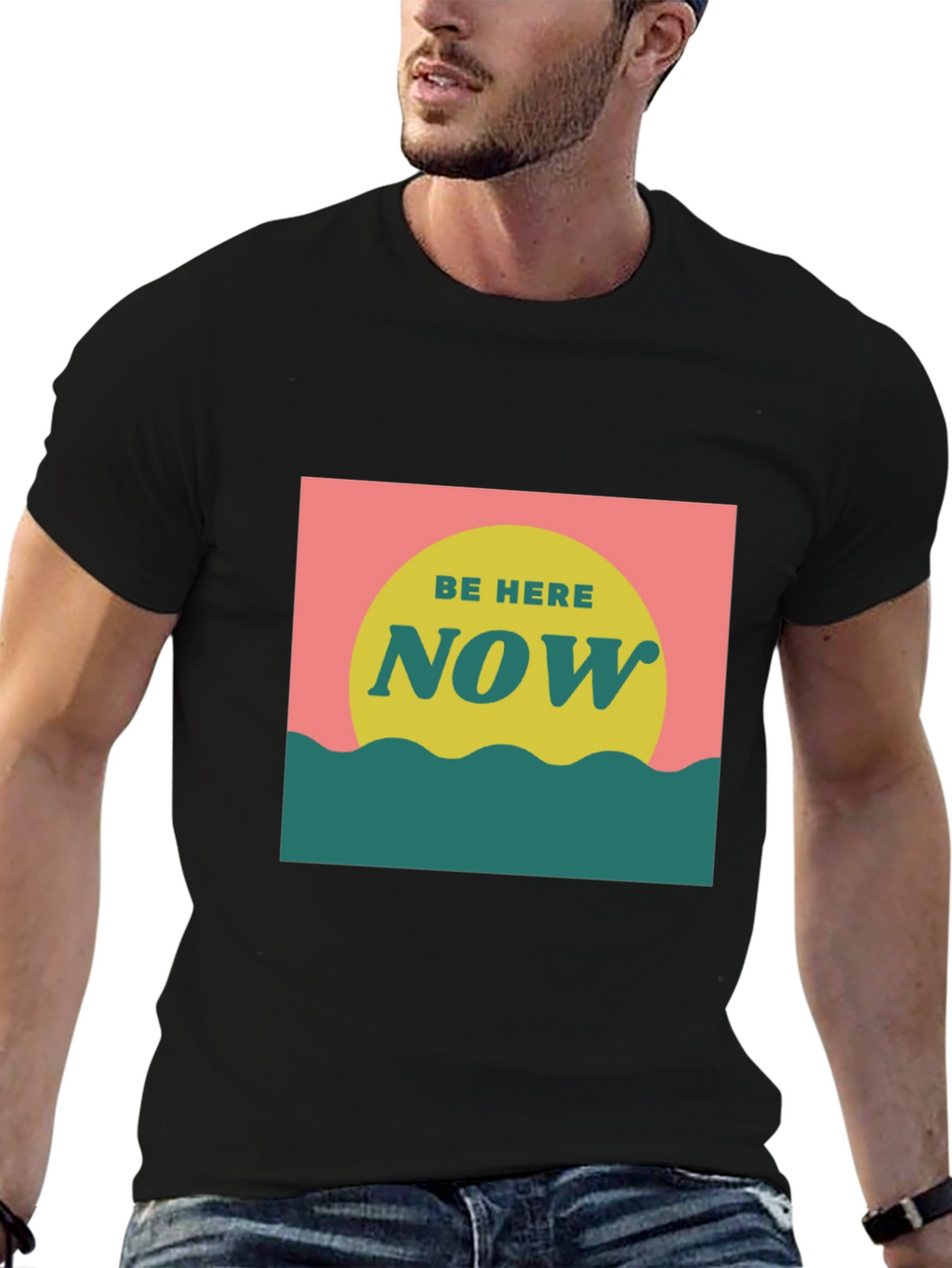 Camiseta Negra Be Here Now Estilo Retro