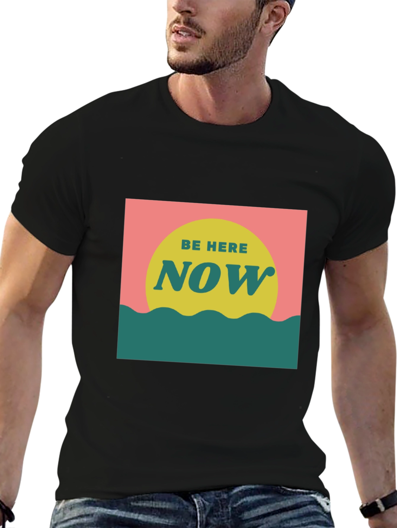 Camiseta Negra Be Here Now Estilo Retro