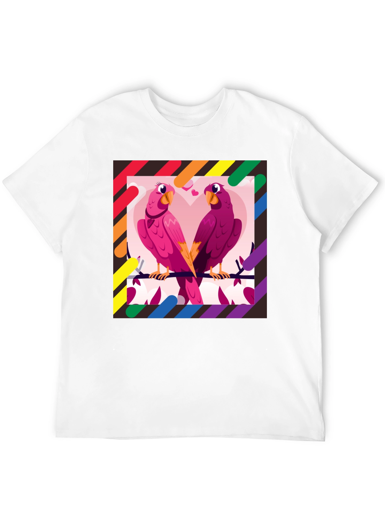 Camiseta Negra con Diseño de Loros Enamorados LGBT