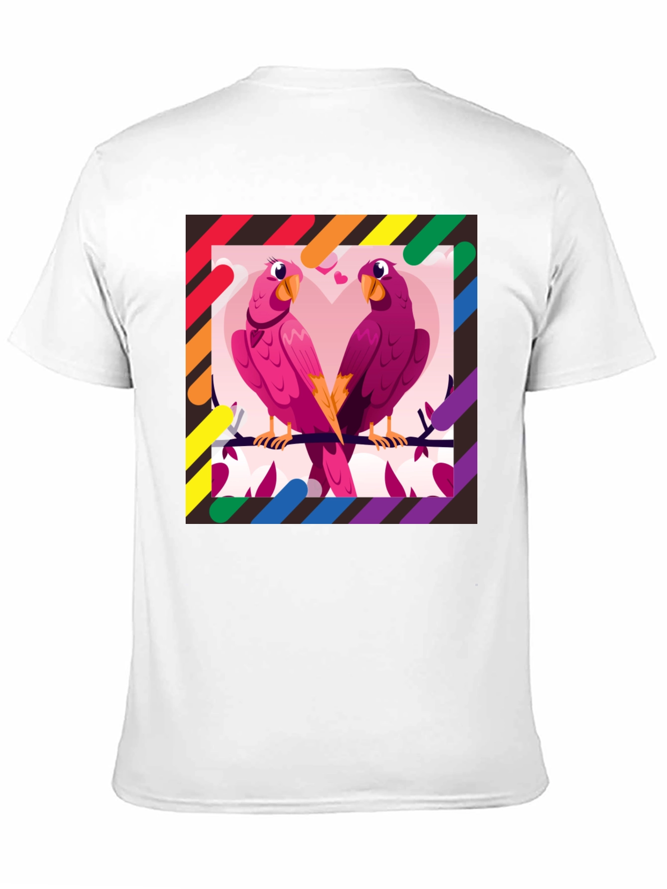 Camiseta Negra con Diseño de Loros Enamorados LGBT