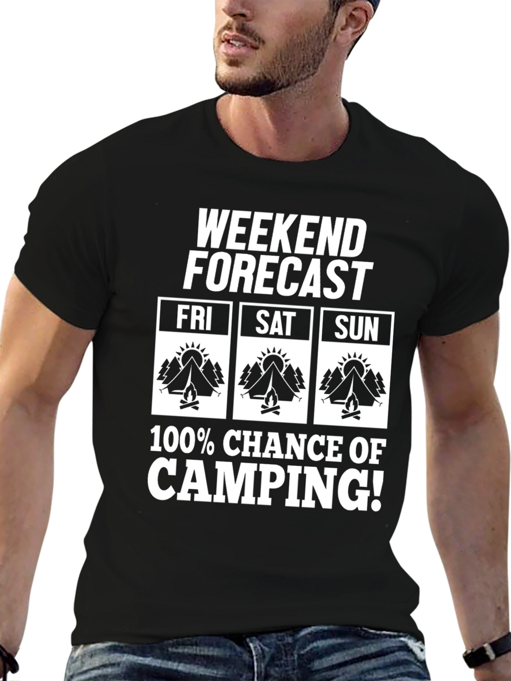 Camiseta Hombre Pronóstico Fin de Semana Camping