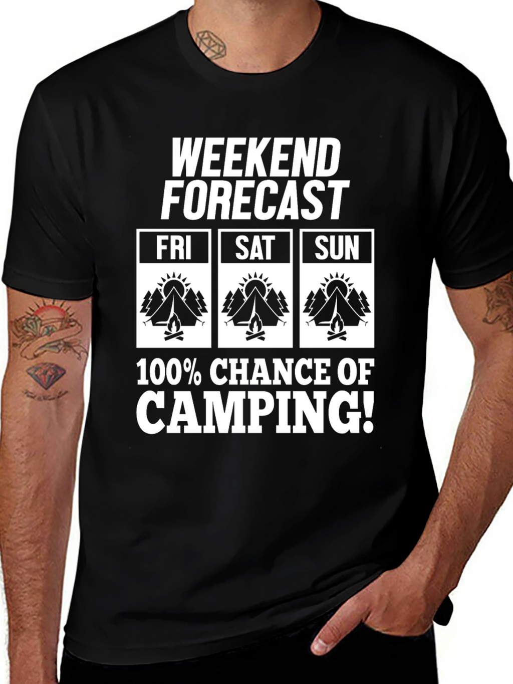 Camiseta Hombre Pronóstico Fin de Semana Camping