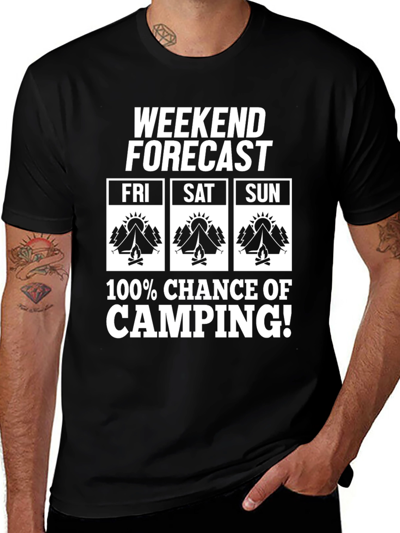 Camiseta Hombre Pronóstico Fin de Semana Camping