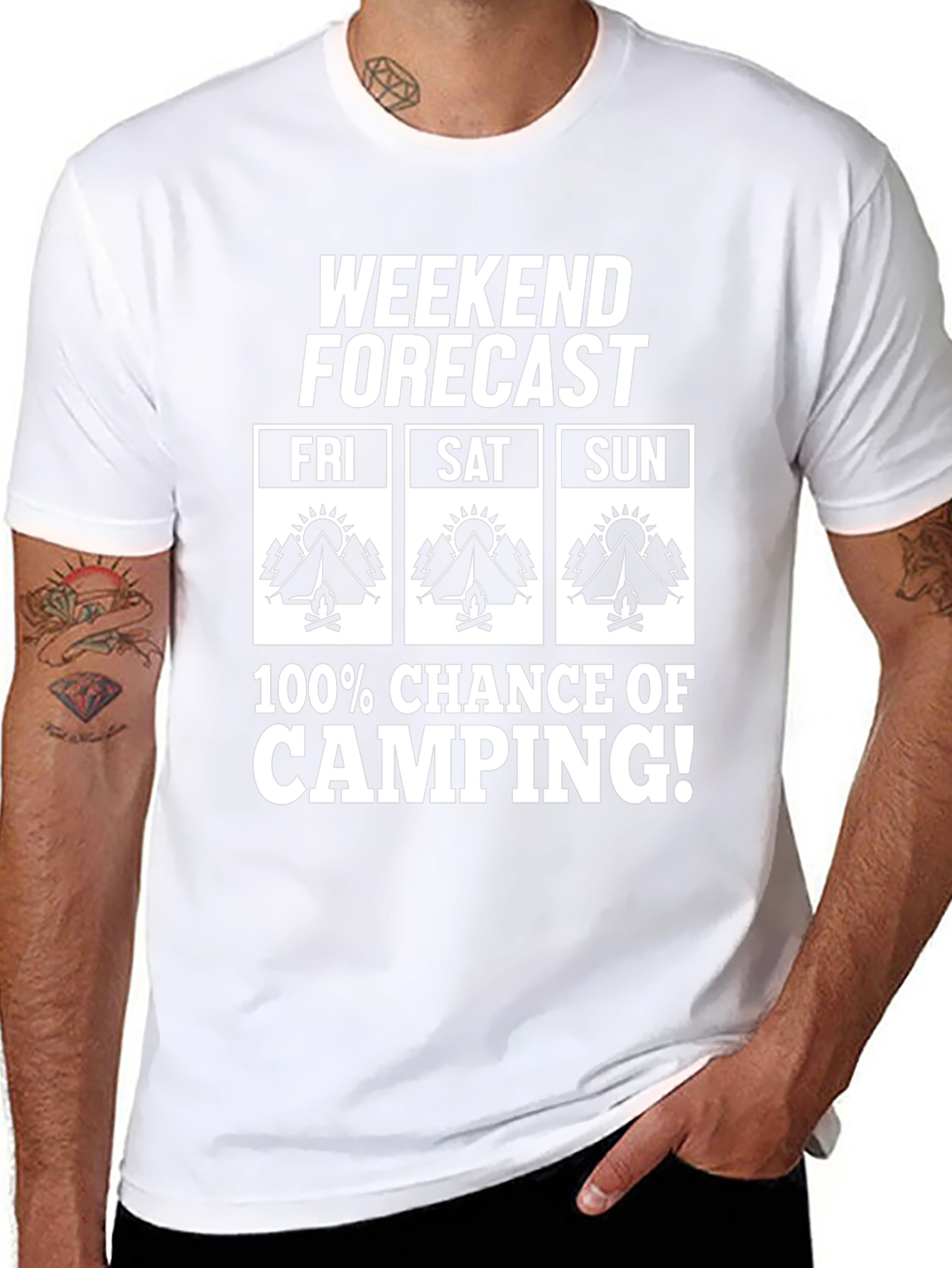 Camiseta Hombre Pronóstico Fin de Semana Camping