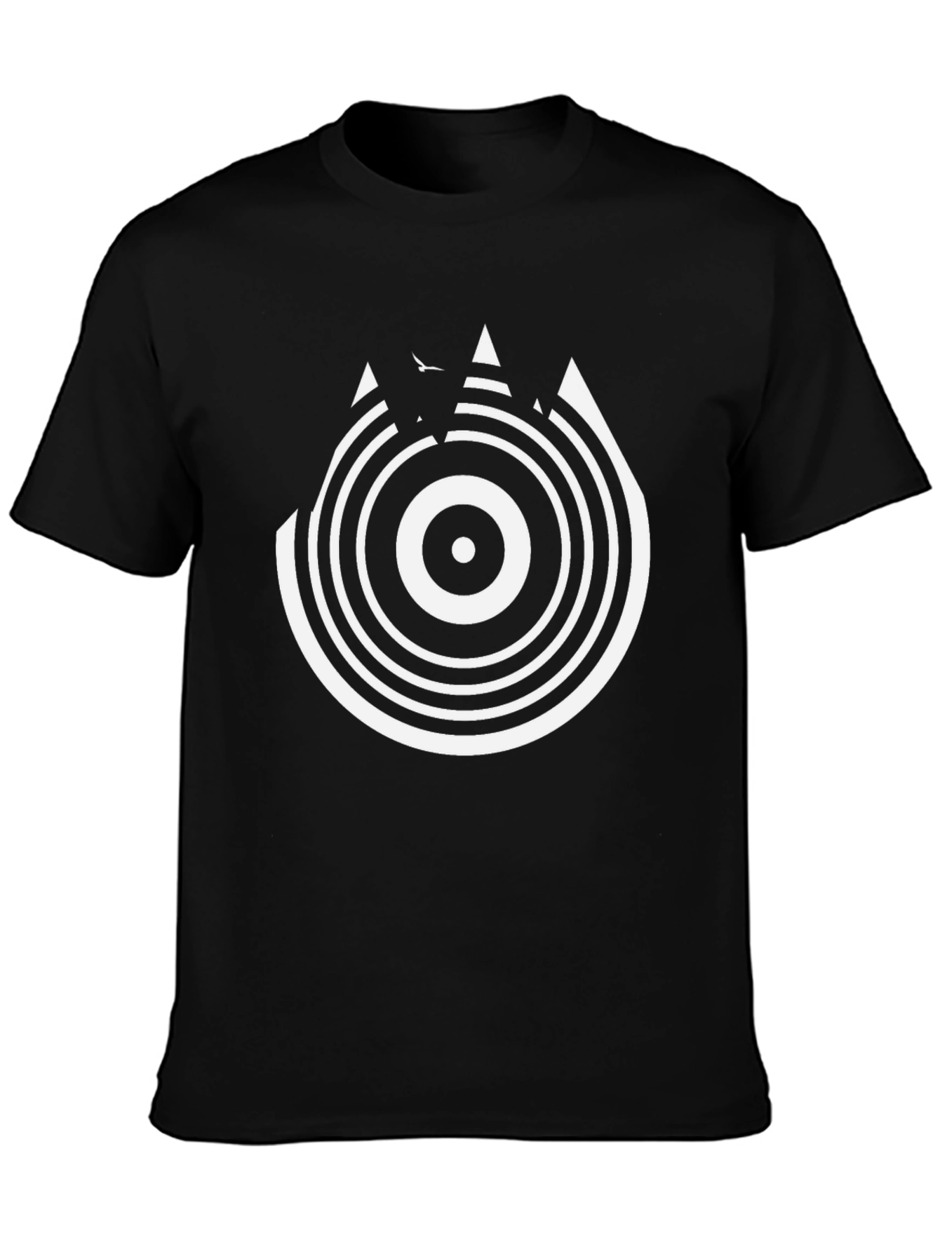 Camiseta Negra con Diseño Circular Abstracto