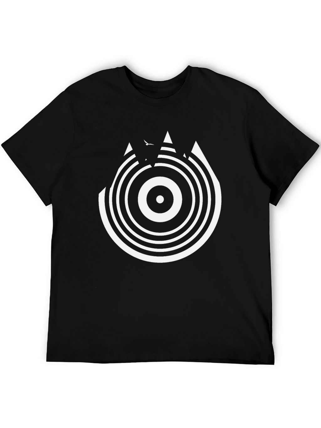 Camiseta Negra con Diseño Circular Abstracto