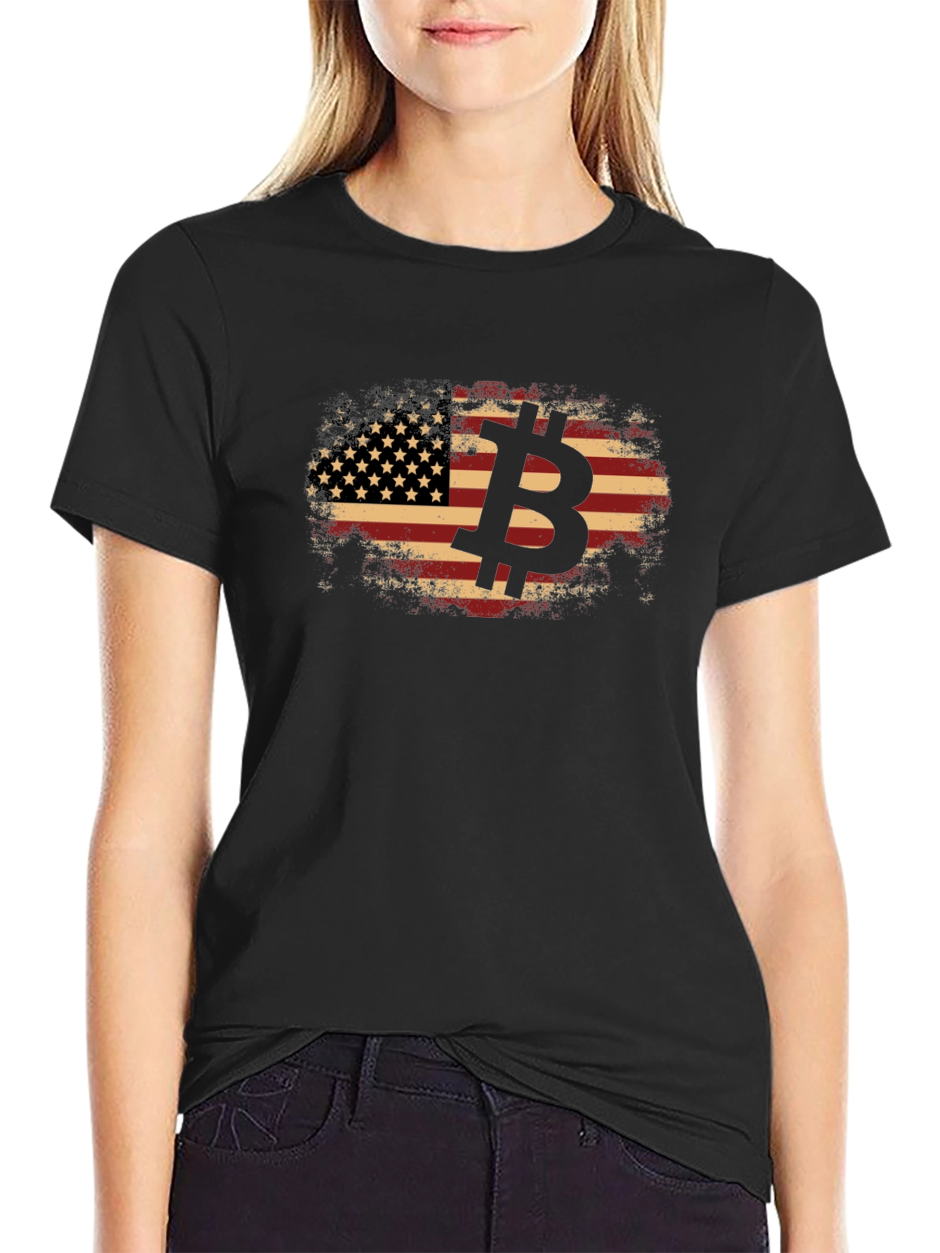 Camiseta Bitcoin Bandera Americana Vintage